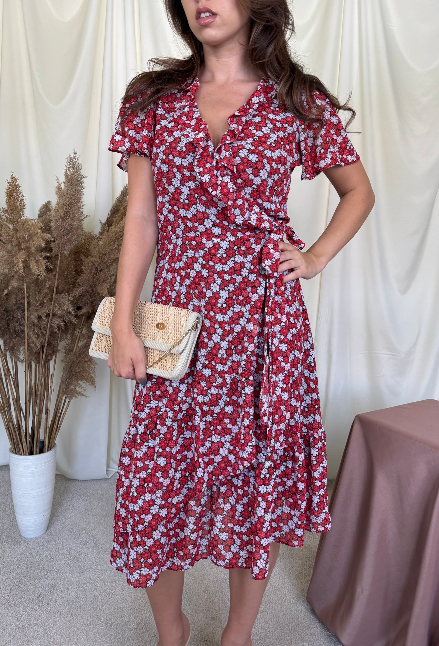 Rochie Michael Kors cu print floral, talie marcat, închidere parte peste parte ( mărimea S- S/M)