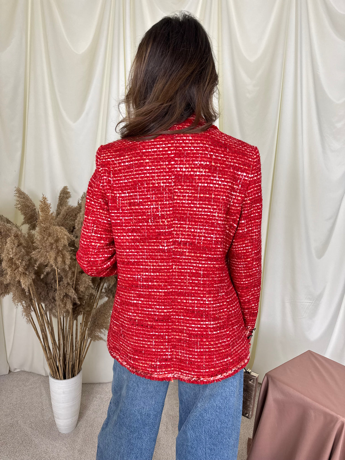 Sacou vintage din tweed roșu de 70% bumbac ( mărimea M)
