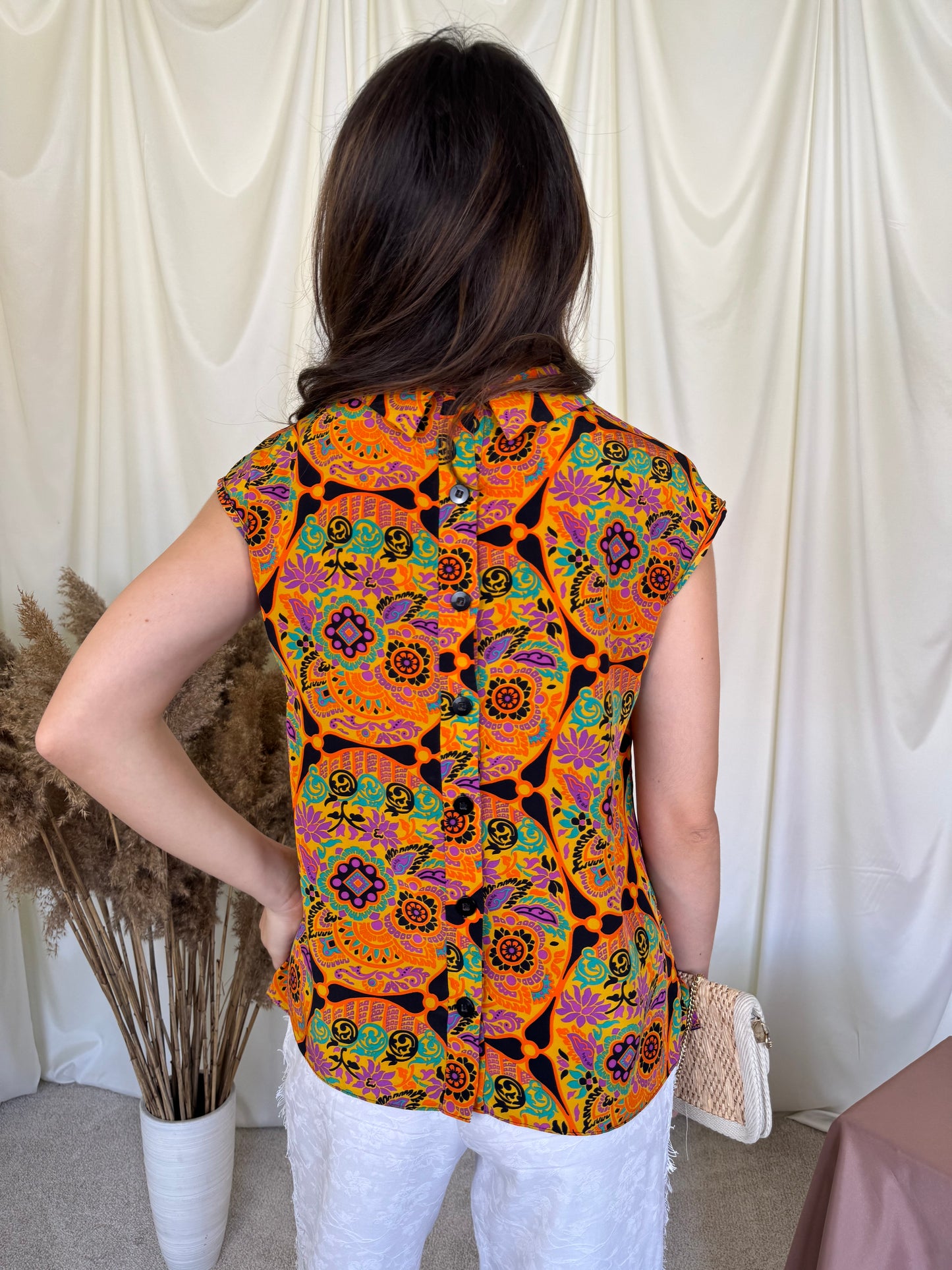 Cămașă luxury vintage - colecție 2014, din 100% mătase naturală cu print și inscripție cu brandul ( mărimea S/M)