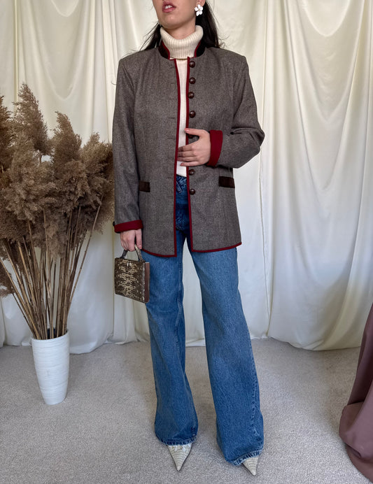 Jacheta vintage din stofă de lână fină tip cașmir( mărimea M)