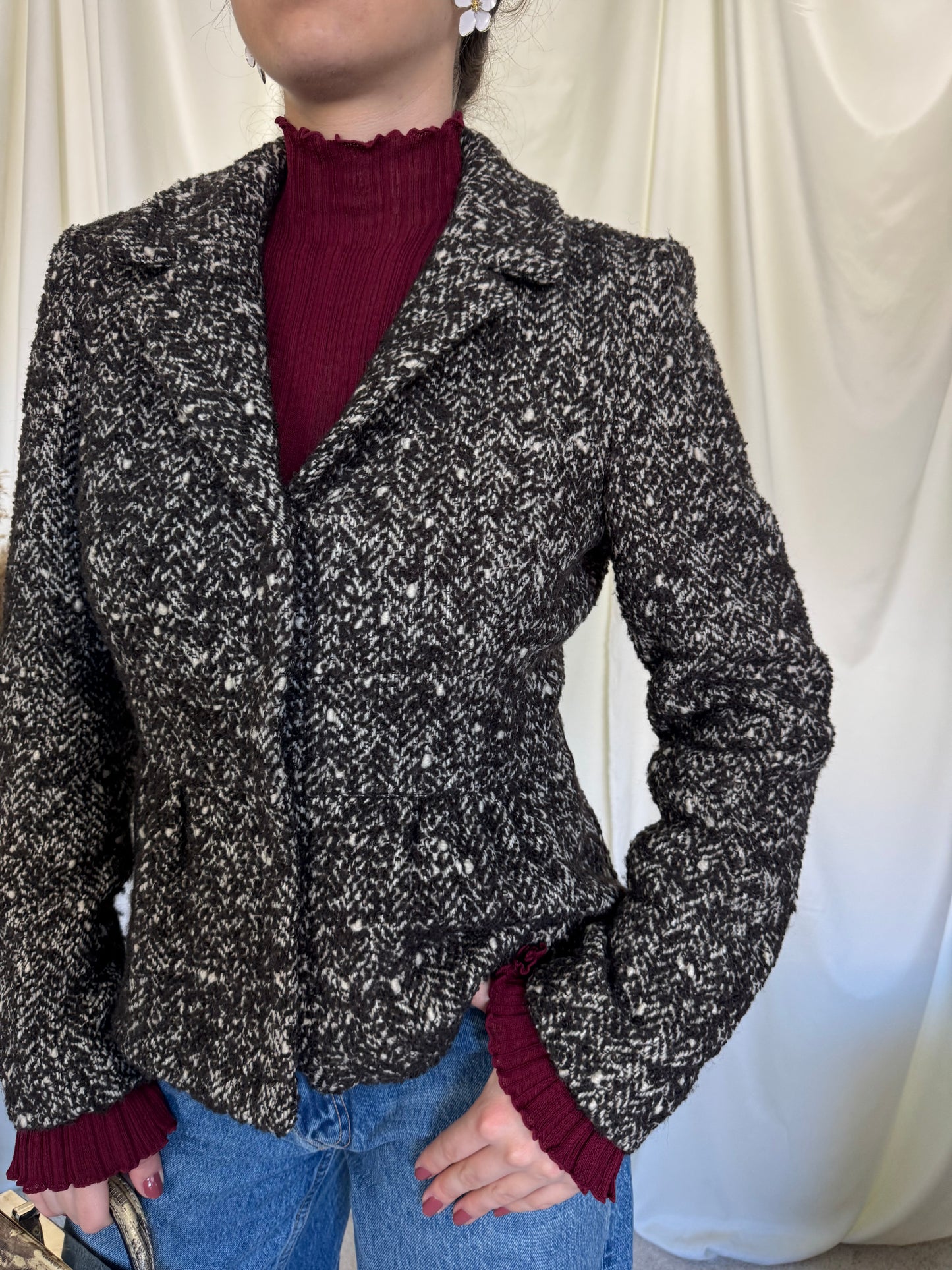 Jachetă din stofă de lână tip boucle ( mărimea s)