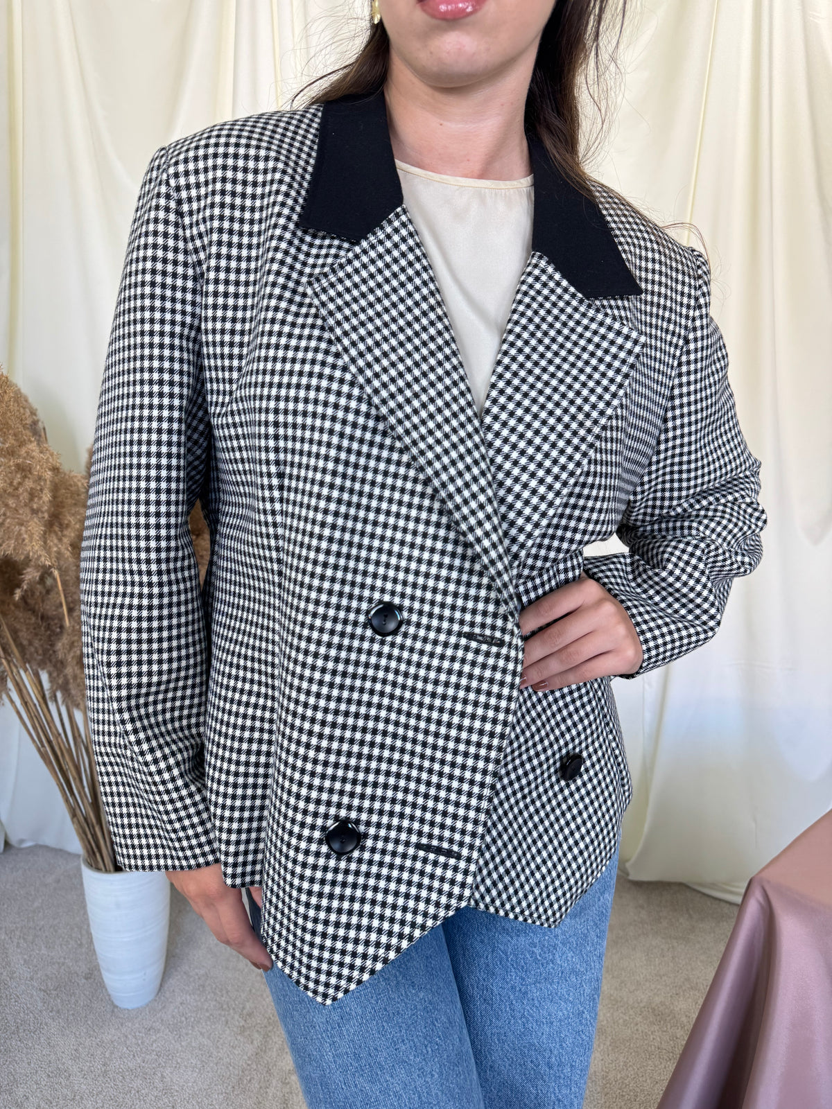 Sacou vintage in print carouri ( mărimea L/XL)
