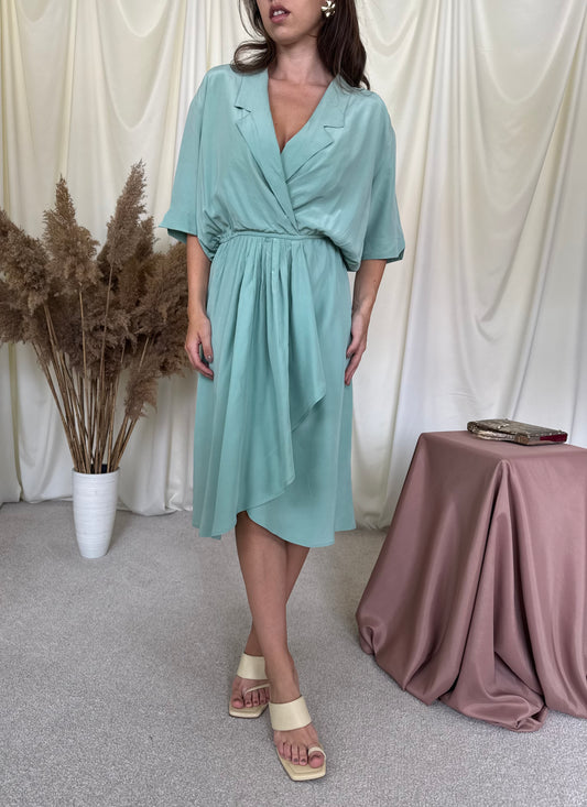 Rochie vintage din 100% mătase naturala cu talie elastică ( mărimea L/XL)