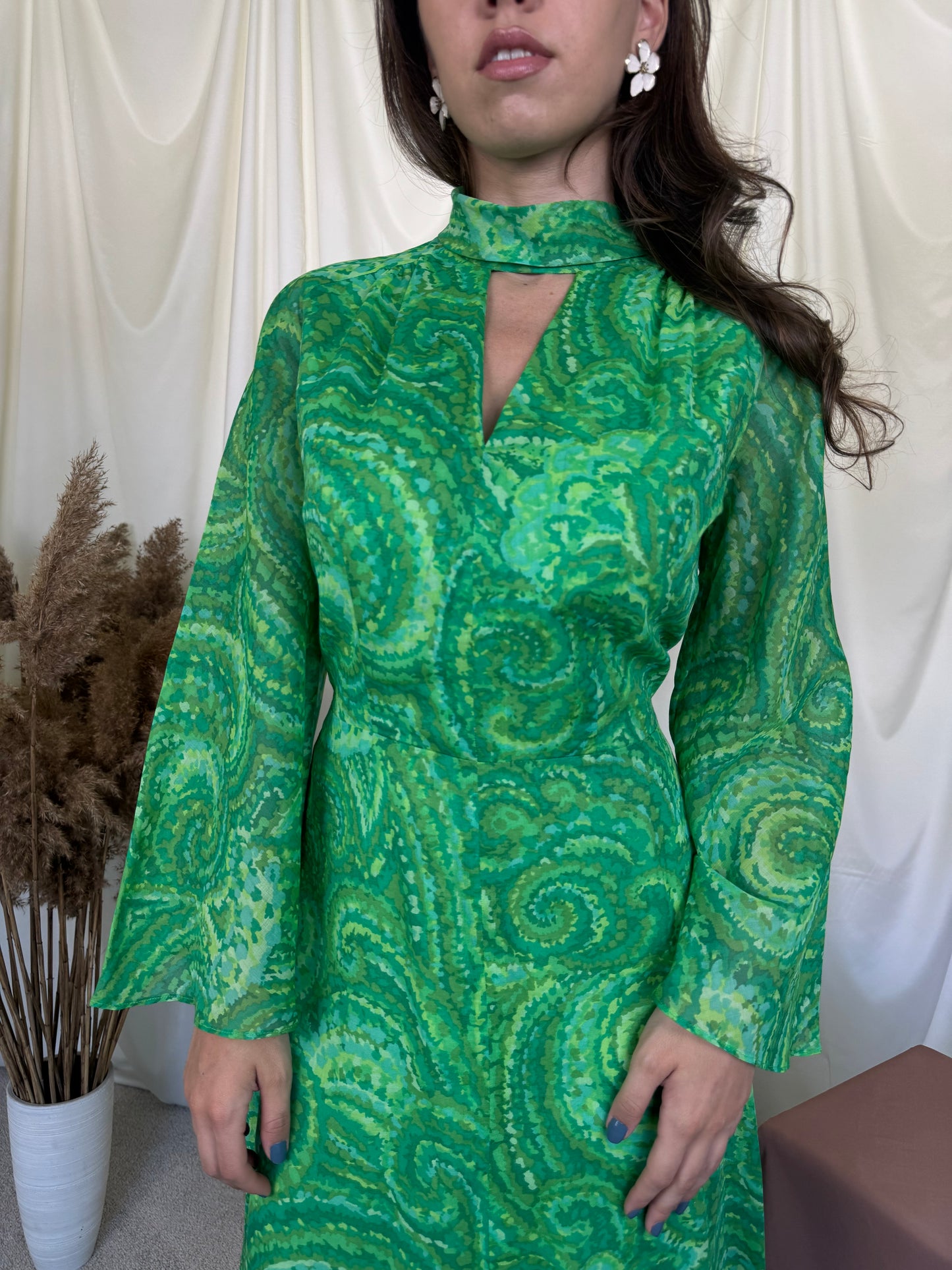 Rochie vintage spectaculoasă din 100% bumbac cu mâneci ample, lungime maxi ( mărimea 40/M-L)