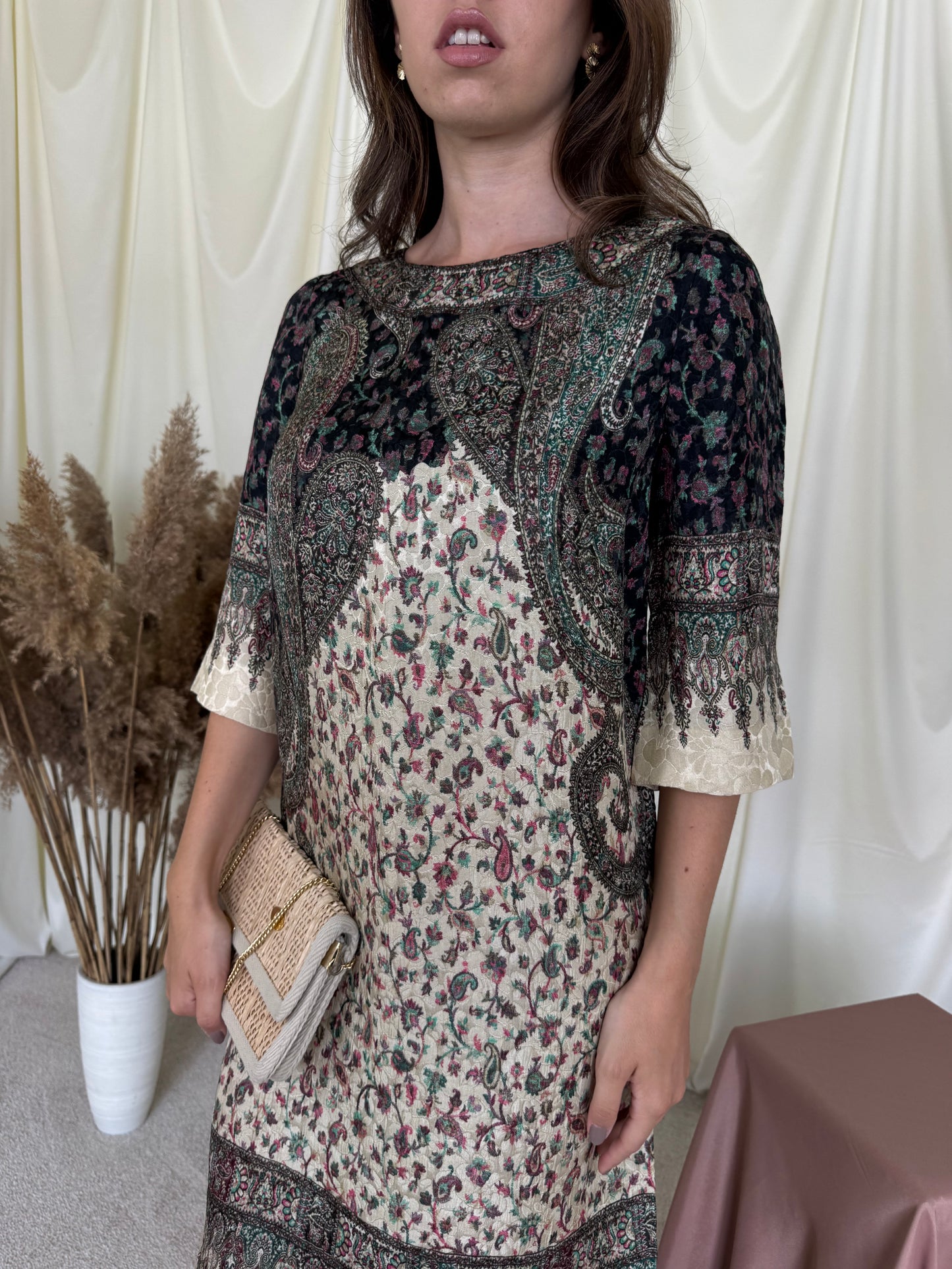 Rochie luxury ETRO, print specific brandului, produs nou, mătase lână și vascoza ( mărimea S-M)