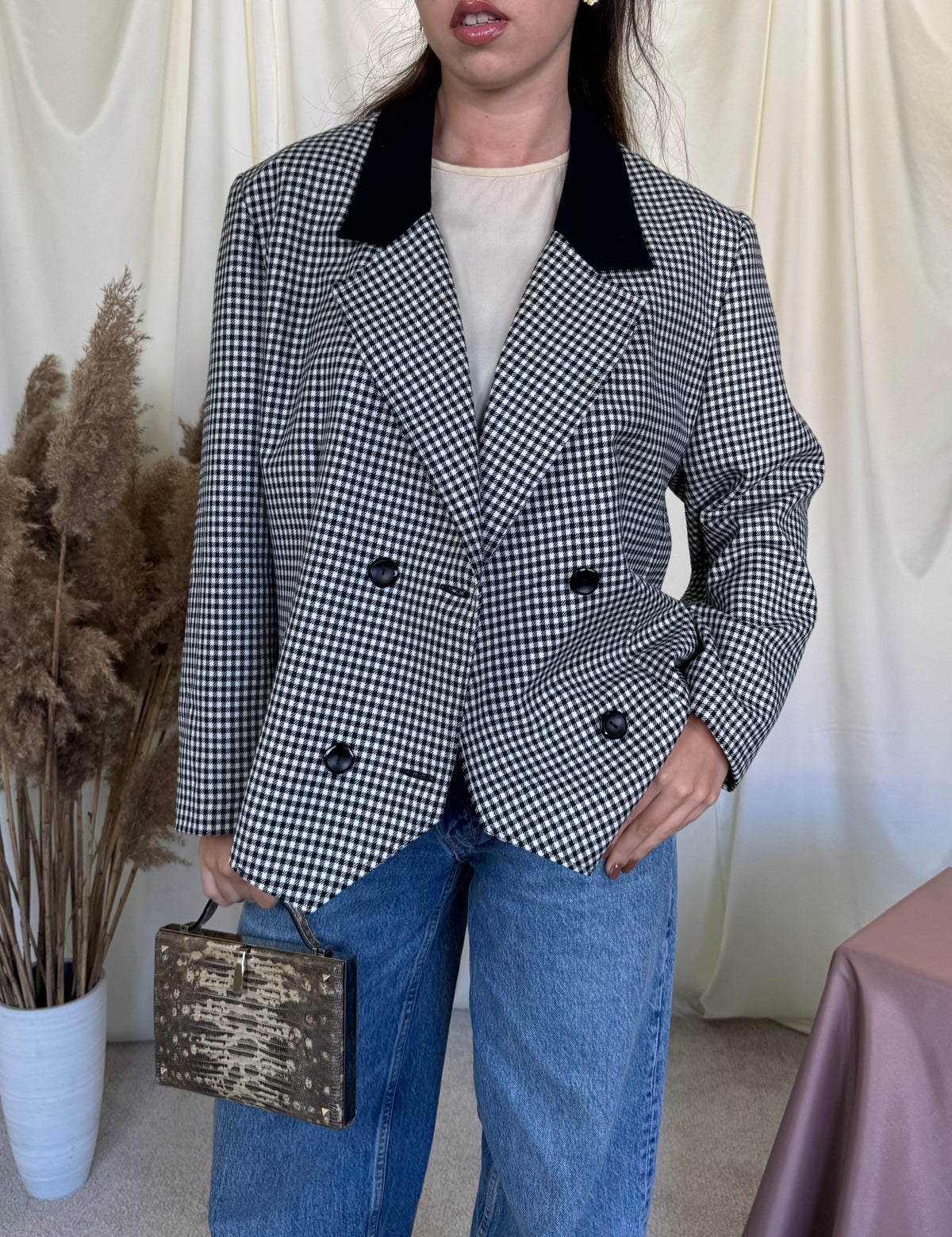 Sacou vintage in print carouri ( mărimea L/XL)