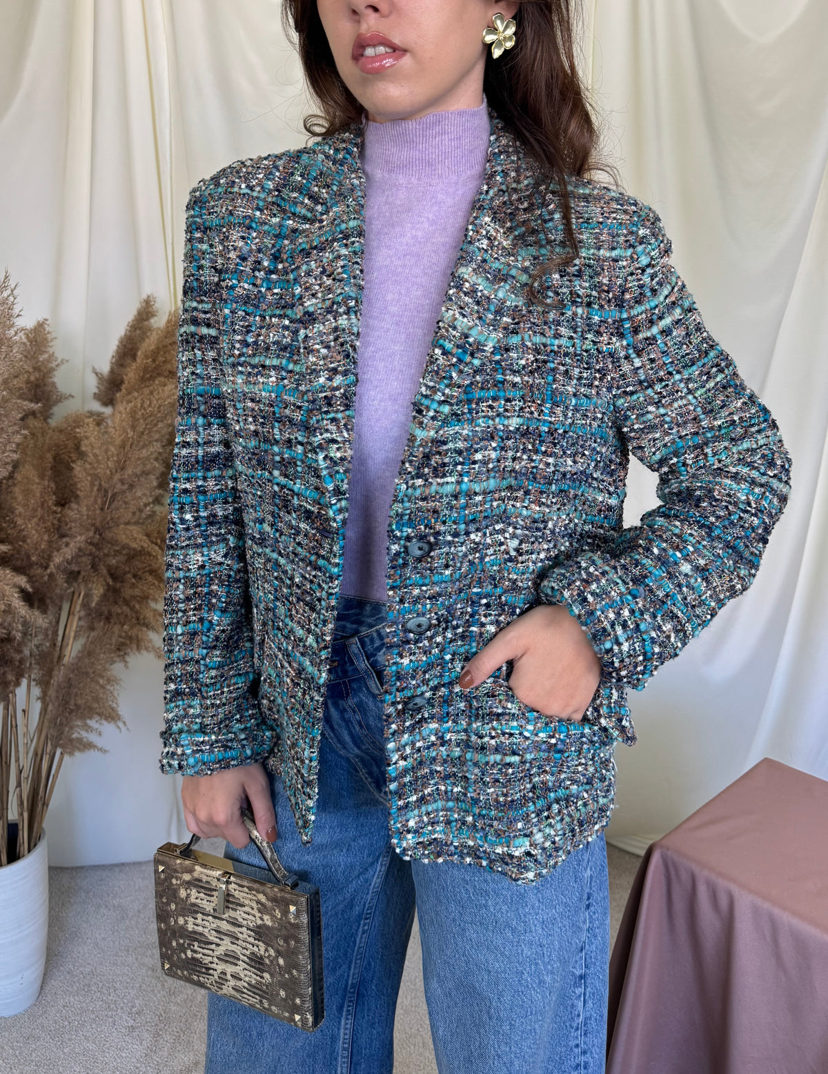 Sacou tip jachetă din tweed de mătase naturală ( mărimea M)