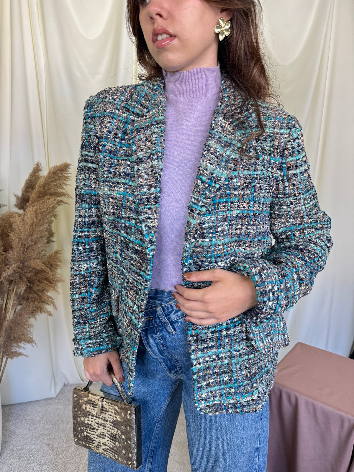 Sacou tip jachetă din tweed de mătase naturală ( mărimea M)