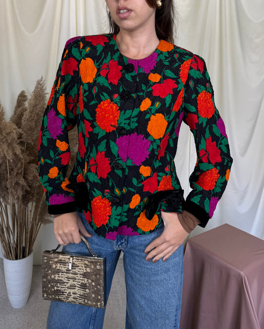 Sacou vintage LOUIS FERAUD din vascoza și mătase naturală cu detalii din catifea ( mărimea M )