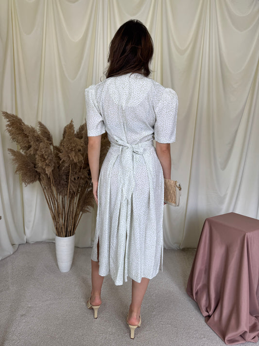 Rochie vintage cu print, cordon pentru marcarea taliei ( mărimea S-M)
