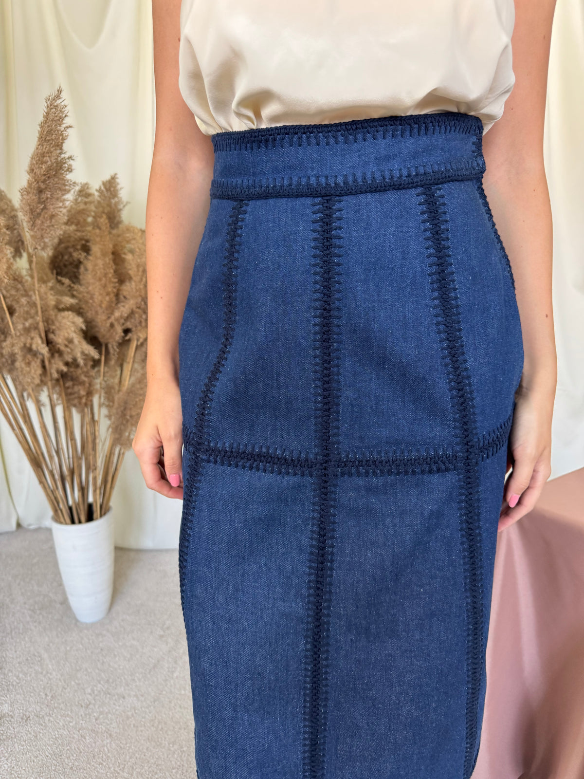 Fusta brand luxury MIU MIU din denim de bumbac cu talie înaltă ( mărimea S-S/M)