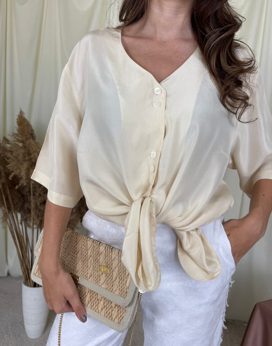Camasa vintage din 100% mătase naturala cu năsturei( mărimea XL-XXL)