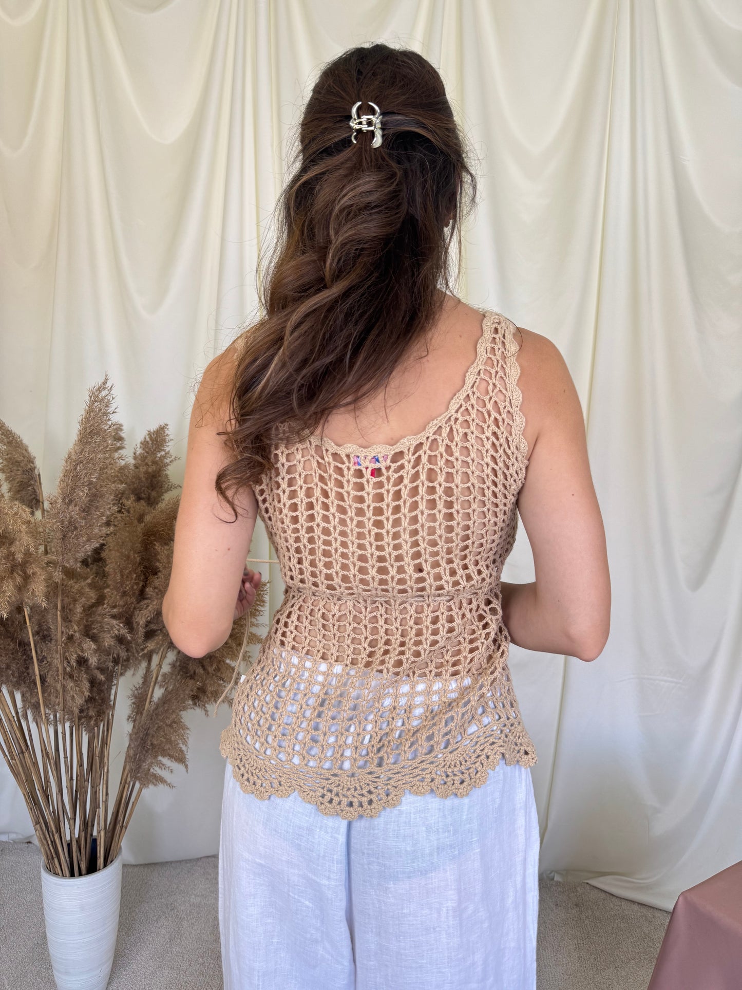 Top macrame crem din bumbac cu talie ajustabilă ( mărimea M)