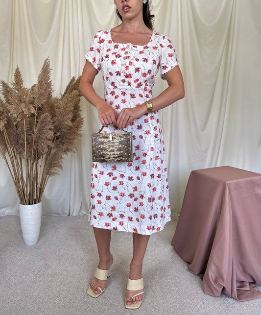 Rochie vintage din 100% in cu print floral și talie marcata 
(Mărimea M)