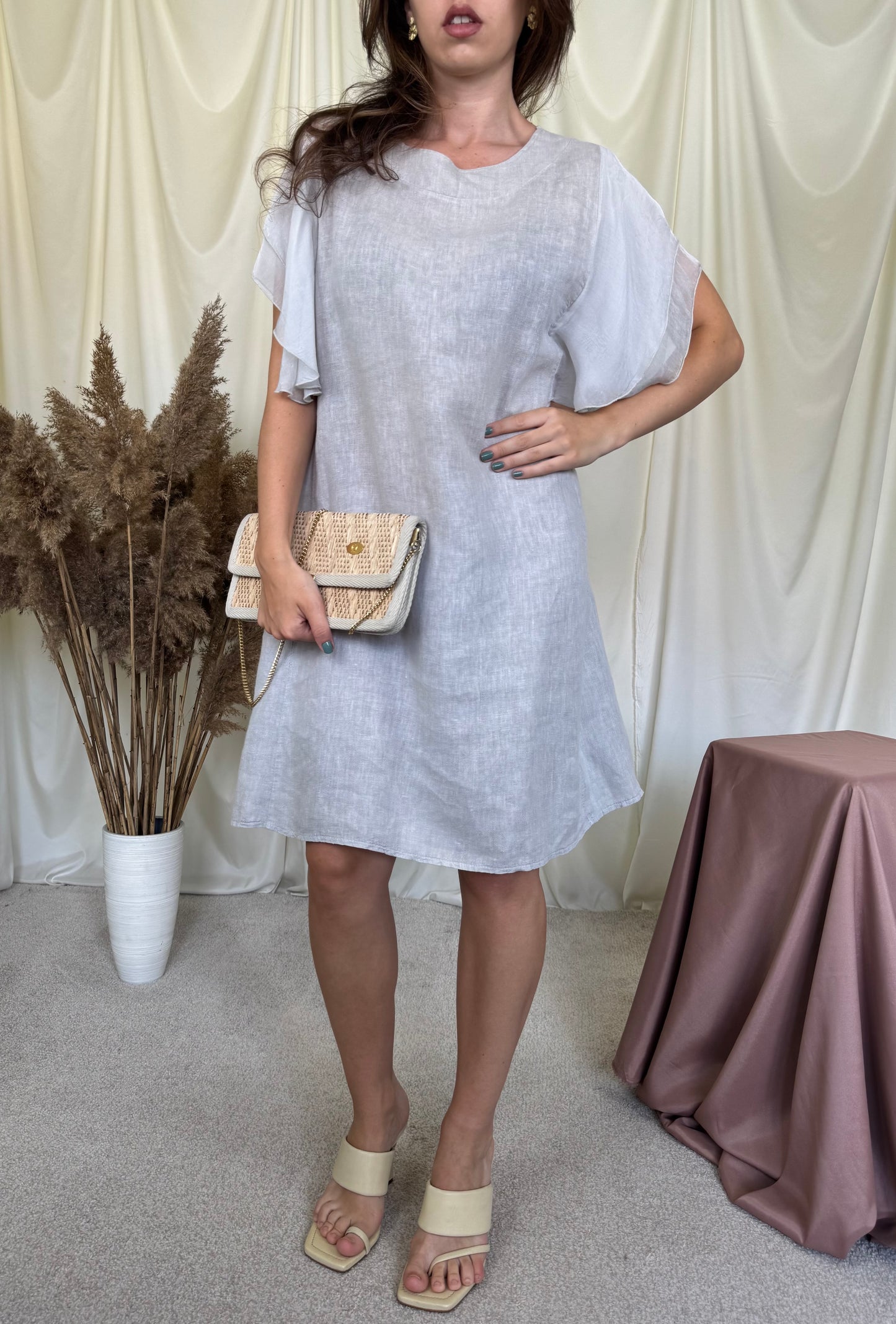 Rochie de vară din in și mătase naturală, made in italy 
(Mărimea M/L)