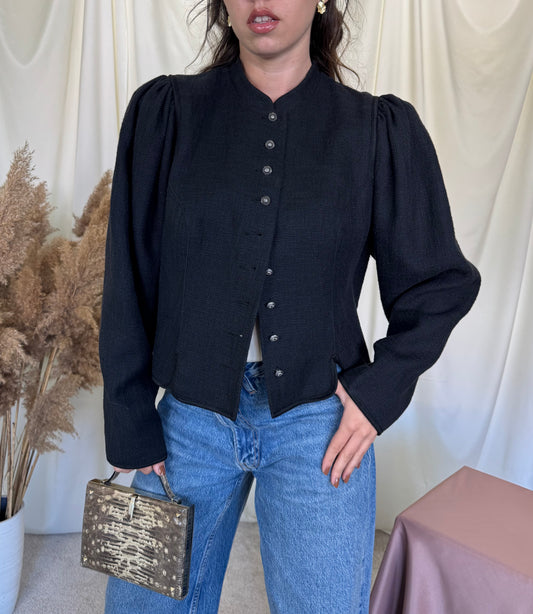 Sacou tip jachetă vintage cu umeri accentuați din bumbac și in structurat și nasturi metalici ( mărimea L/XL)