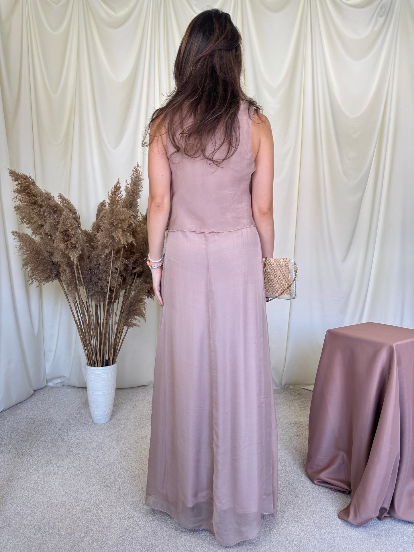 Rochie maxi de vară din voal 100% mătase naturală, croială fluidă și feminină(mărimea S-S/M)