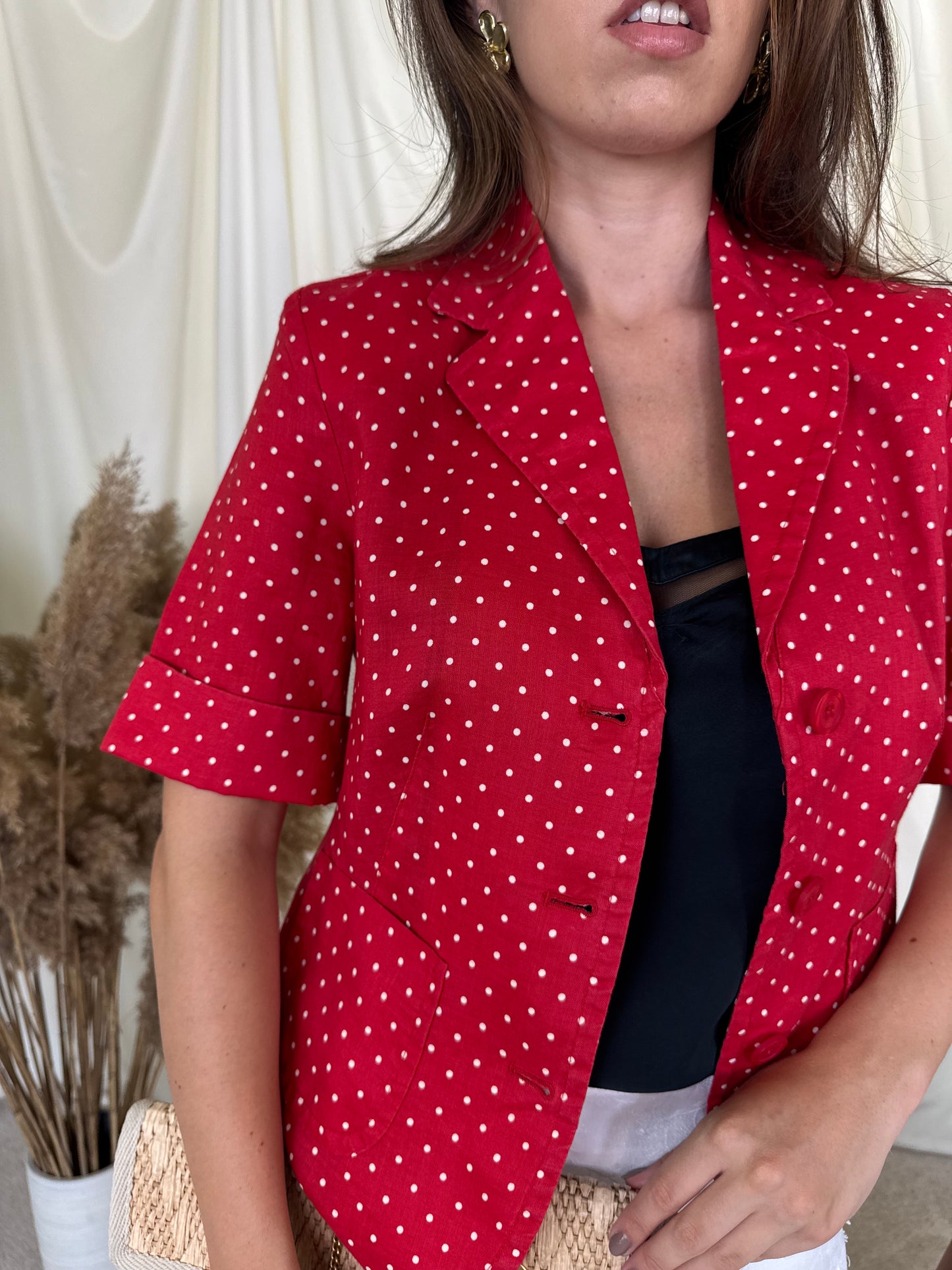 Sacou vintage Marco Pecci din 100% in cu print buline și mâneci scurte, talie cambrata( mărimea M)