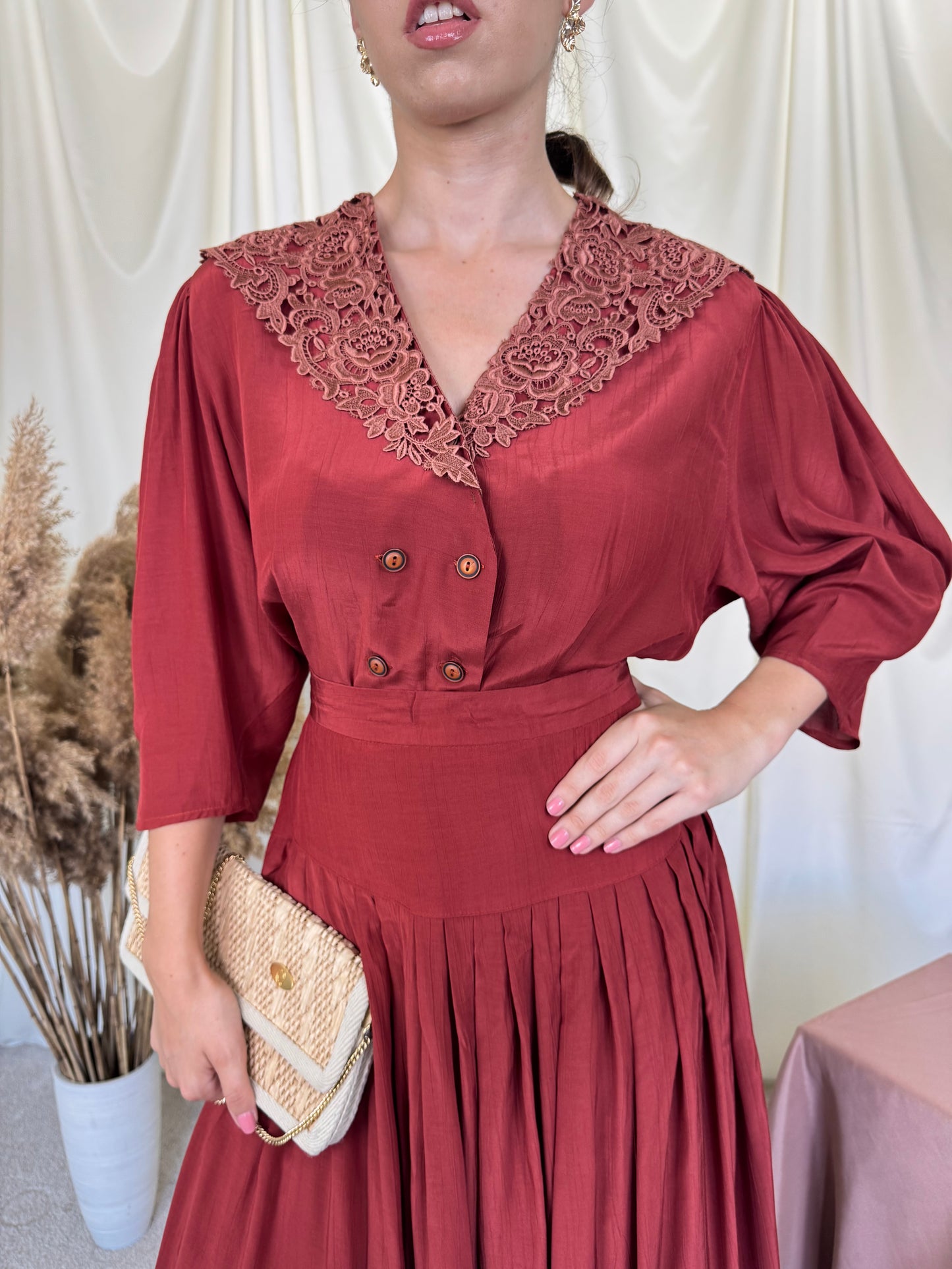 Set vintage din 2 piese cu guler din broderie superbă ( mărimea M/L)