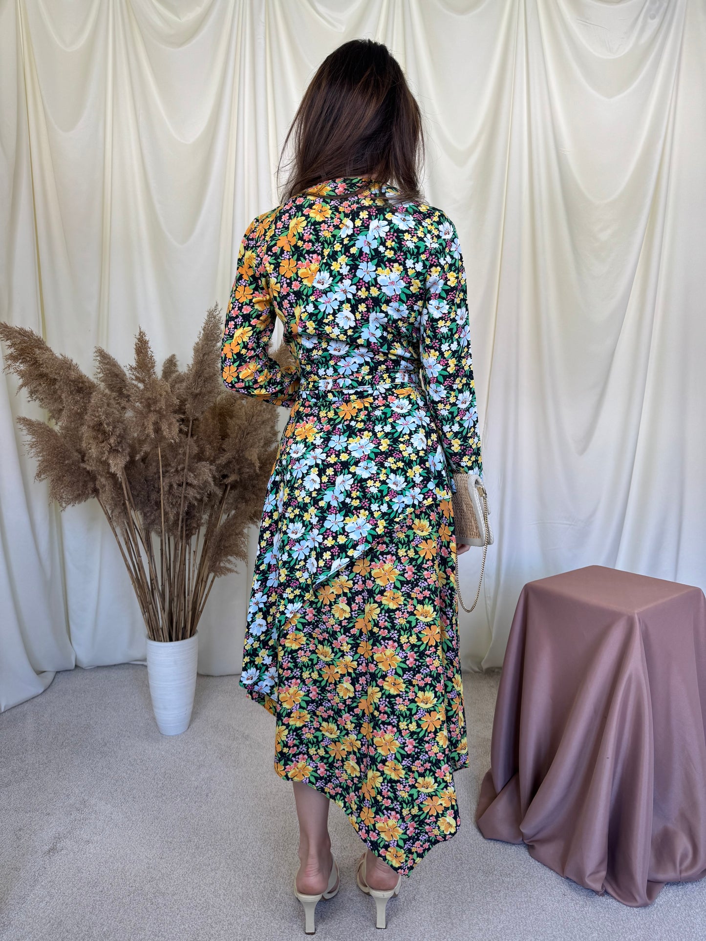 Rochie MAJE asimetrică cu print floral și talie marcata ( mărimea S)