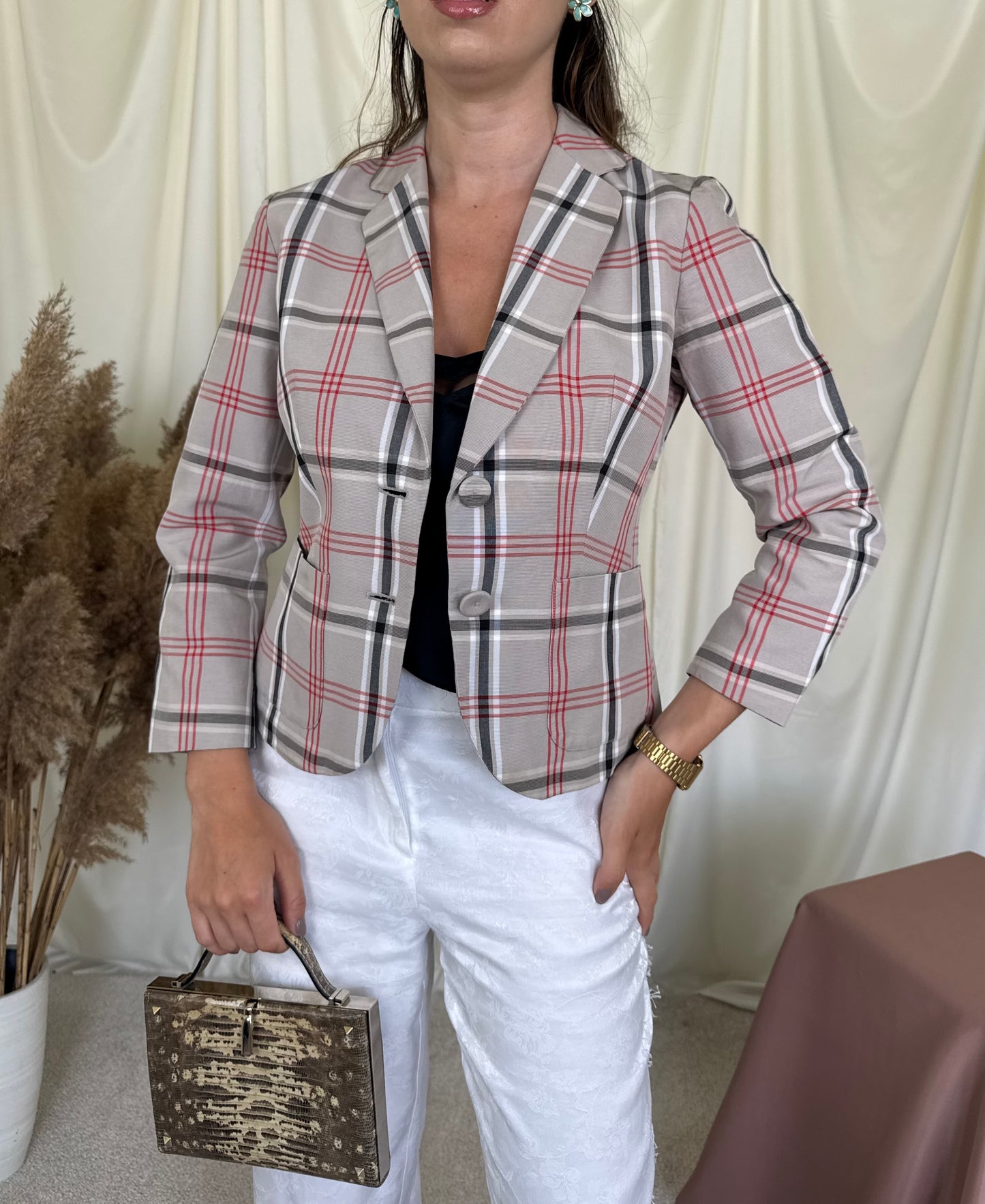 RESTOCK- Sacou MAX MARA din bumbac cu carouri și mâneci 3/4 
(Mărimea XS- S)a