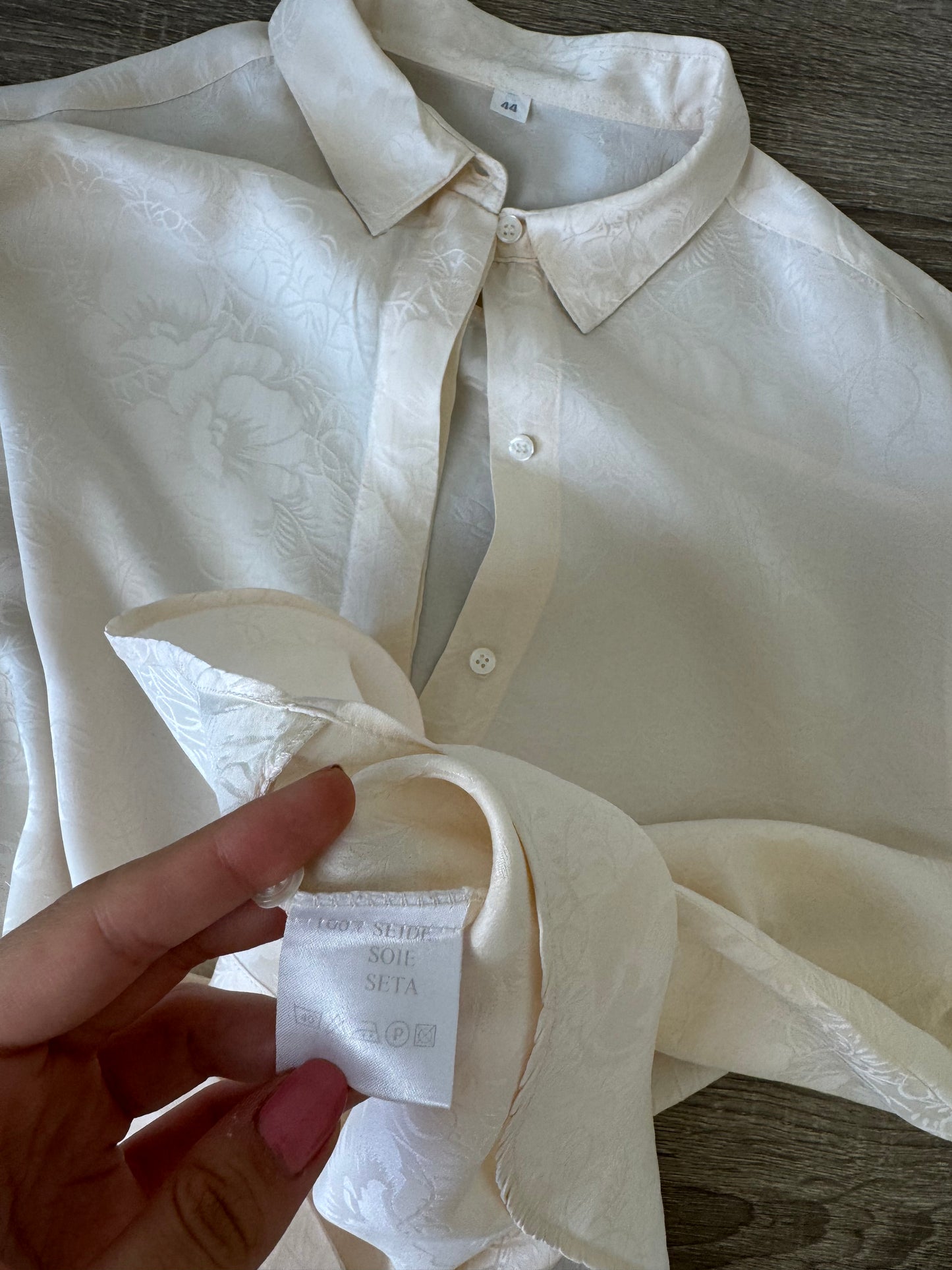 Cămașă vintage din 100% mătase naturală cu print ( mărimea XL)