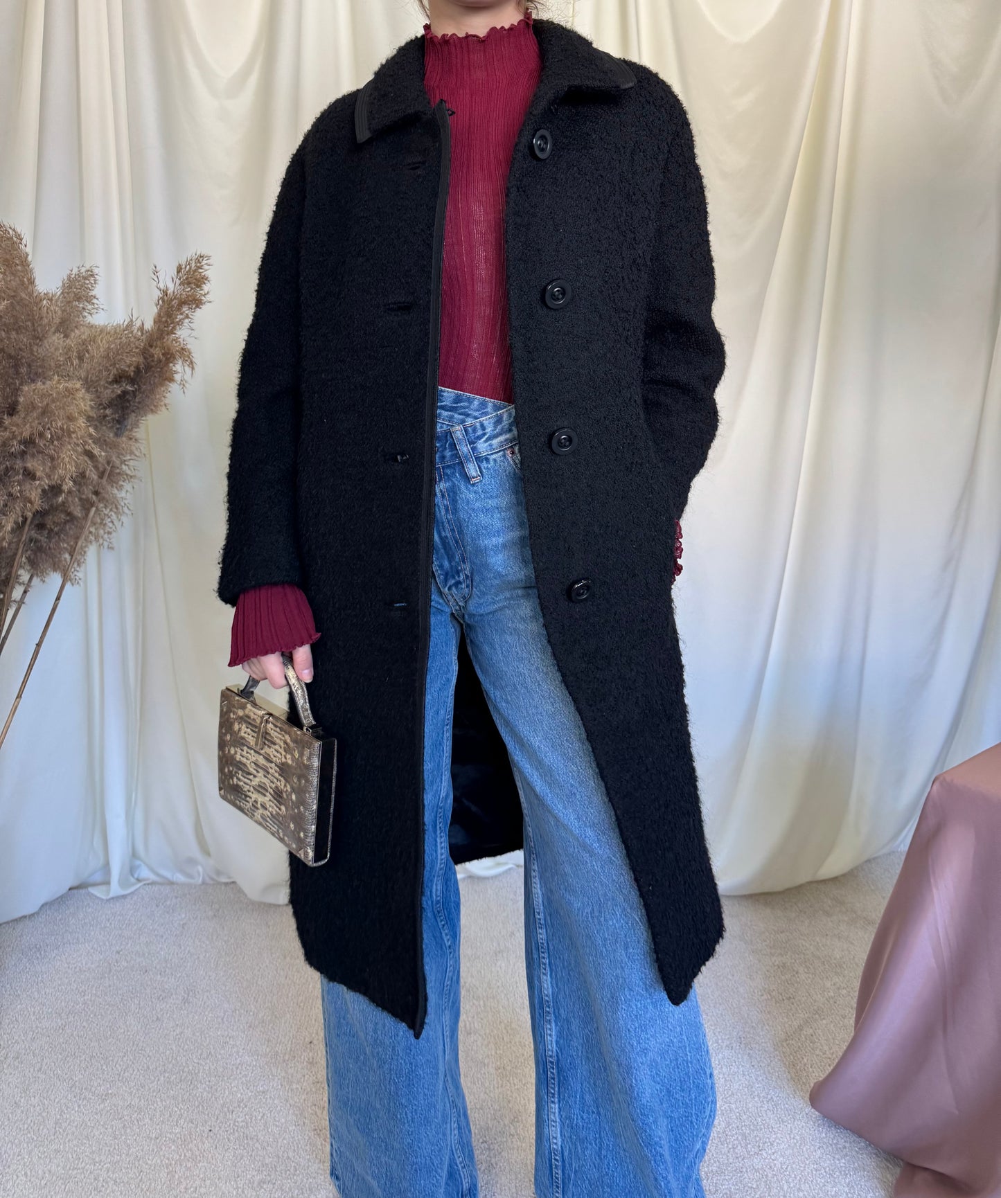 Palton vintage superb din stofă de lână boucle, mărimea M