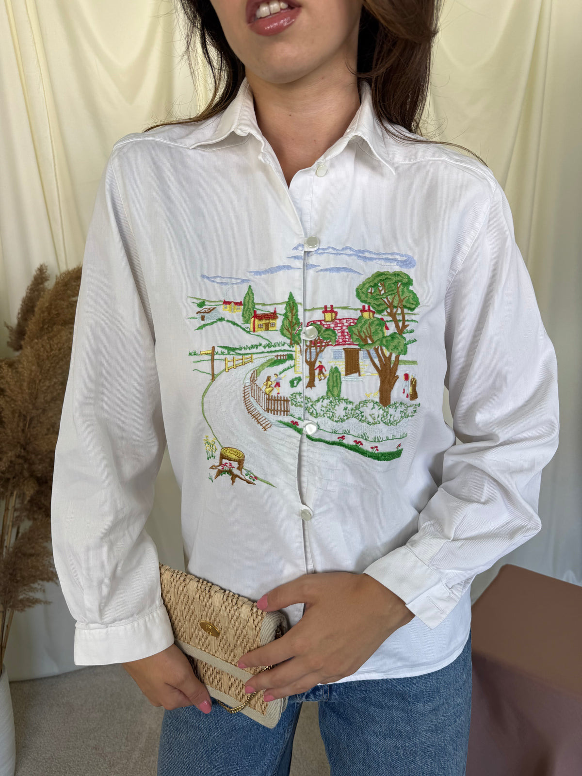Cămașă din bumbac cu broderie peisaj, produse made in Italy ( mărimea M)
