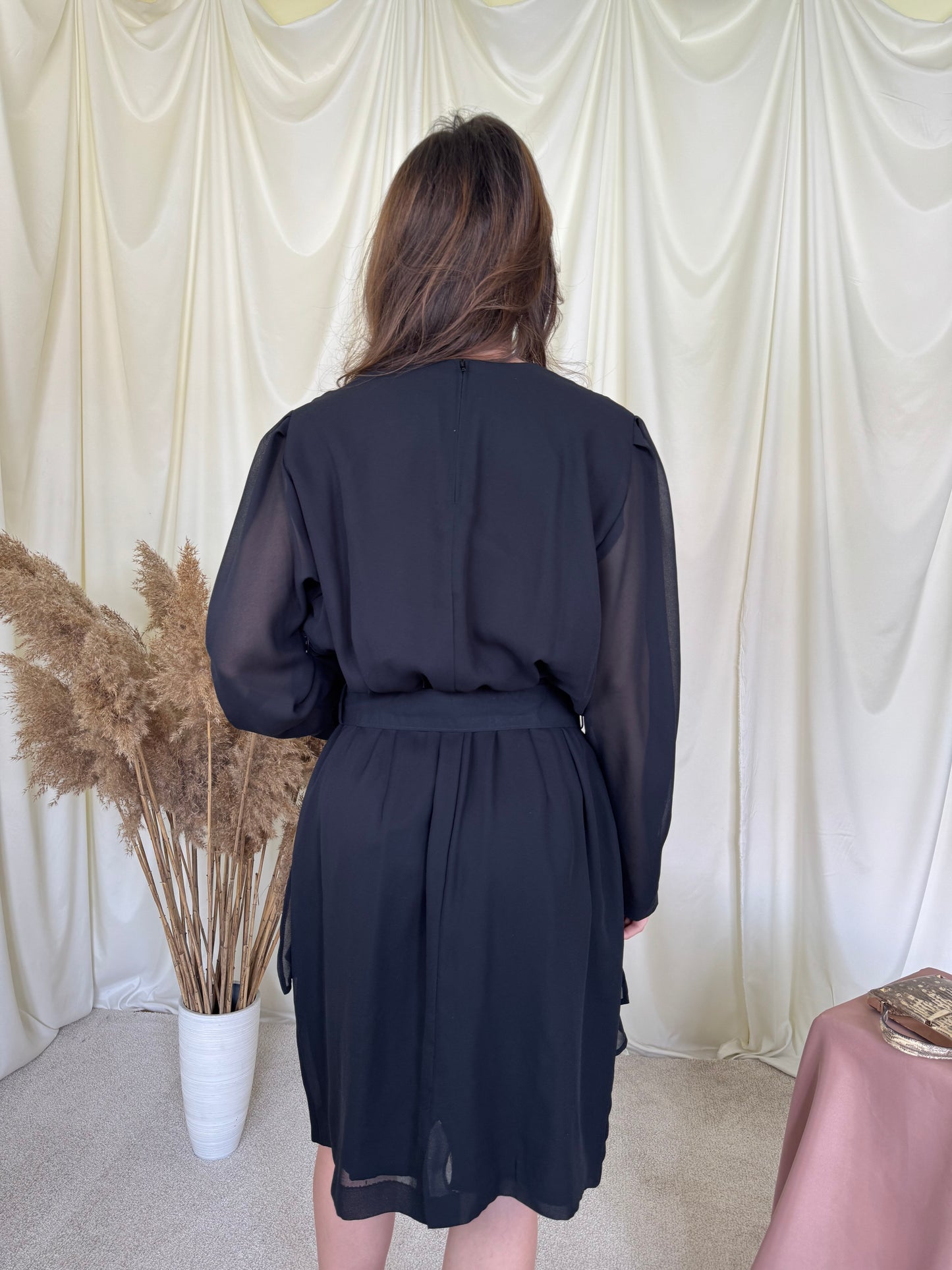 Rochie elegantă vintage cu talie elastică și centura pentru ajustare 
(Mărimea L)