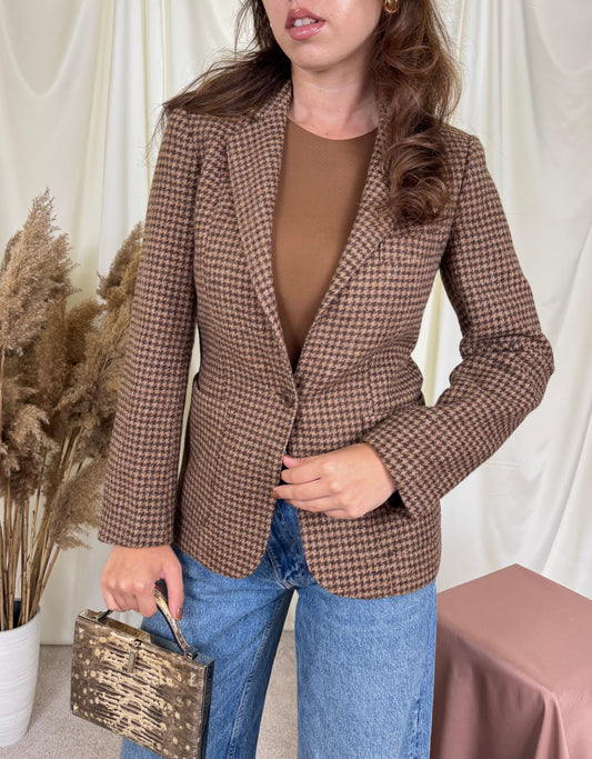 Sacou vintage din stofă tweed mai groasă 100% lână ( mărimea XS)