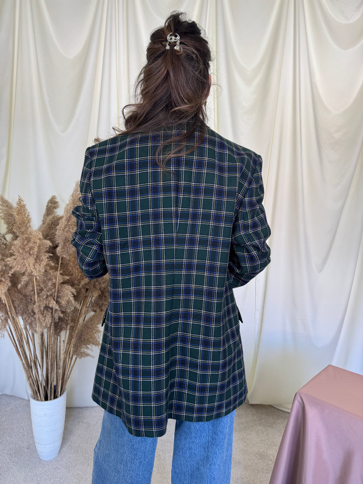 Sacou vintage din stofă cu print 100% lana și nasturi bijuterie ( mărimea L/XL)
