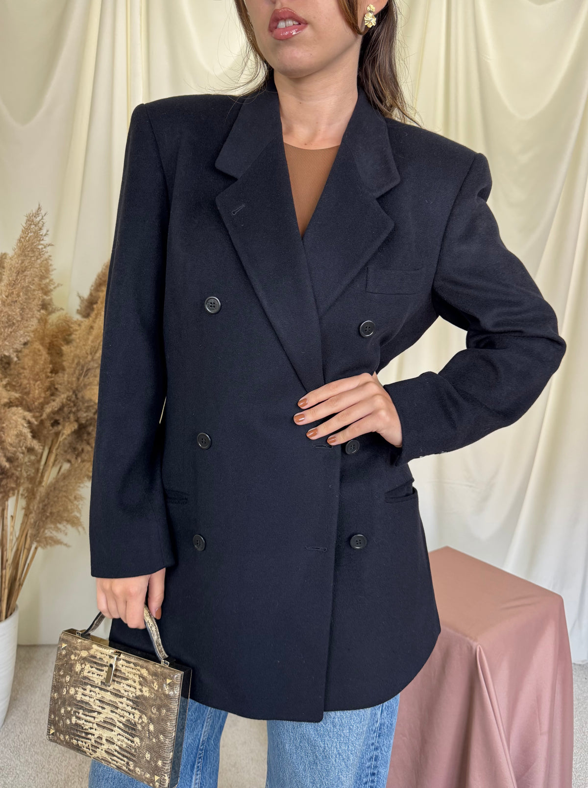 Sacou vintage din 100% cașmir la rând dublu de nasturi ( mărimea M/L)
