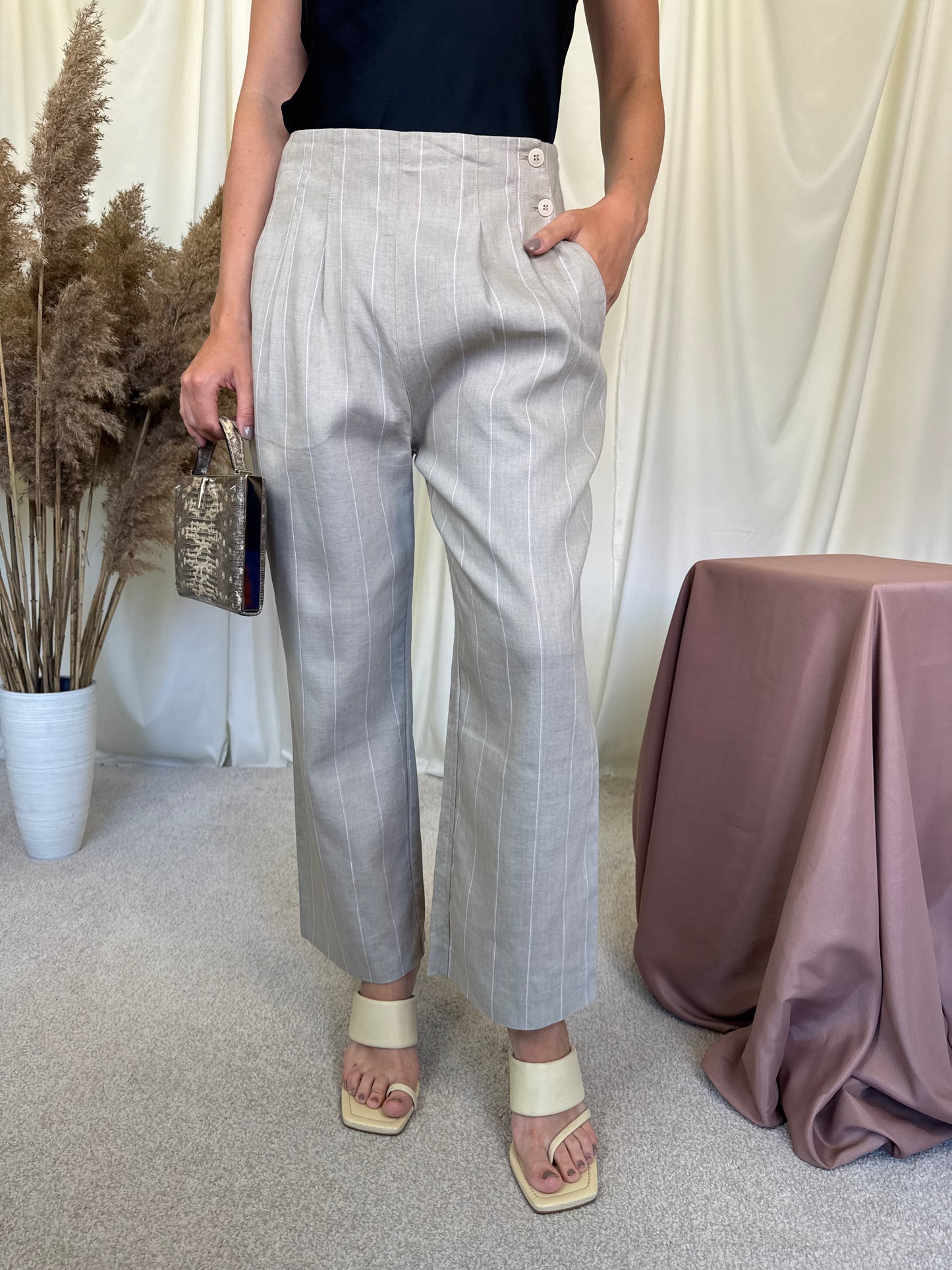 Pantalon din in și lână subțire (Mărimea M)