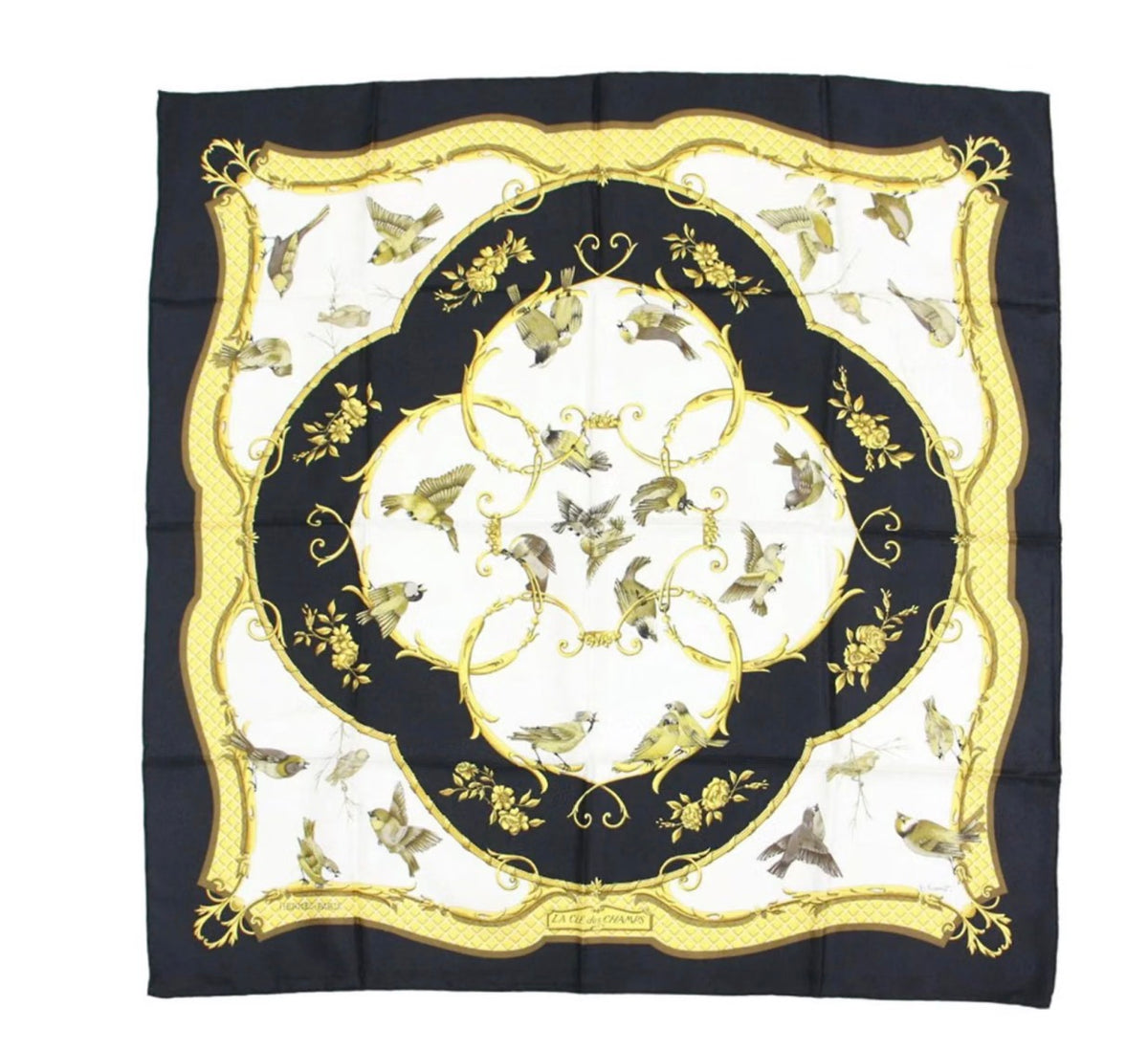 Eșarfă vintage HERMÈS din mătase naturală ( 90x 90 cm)