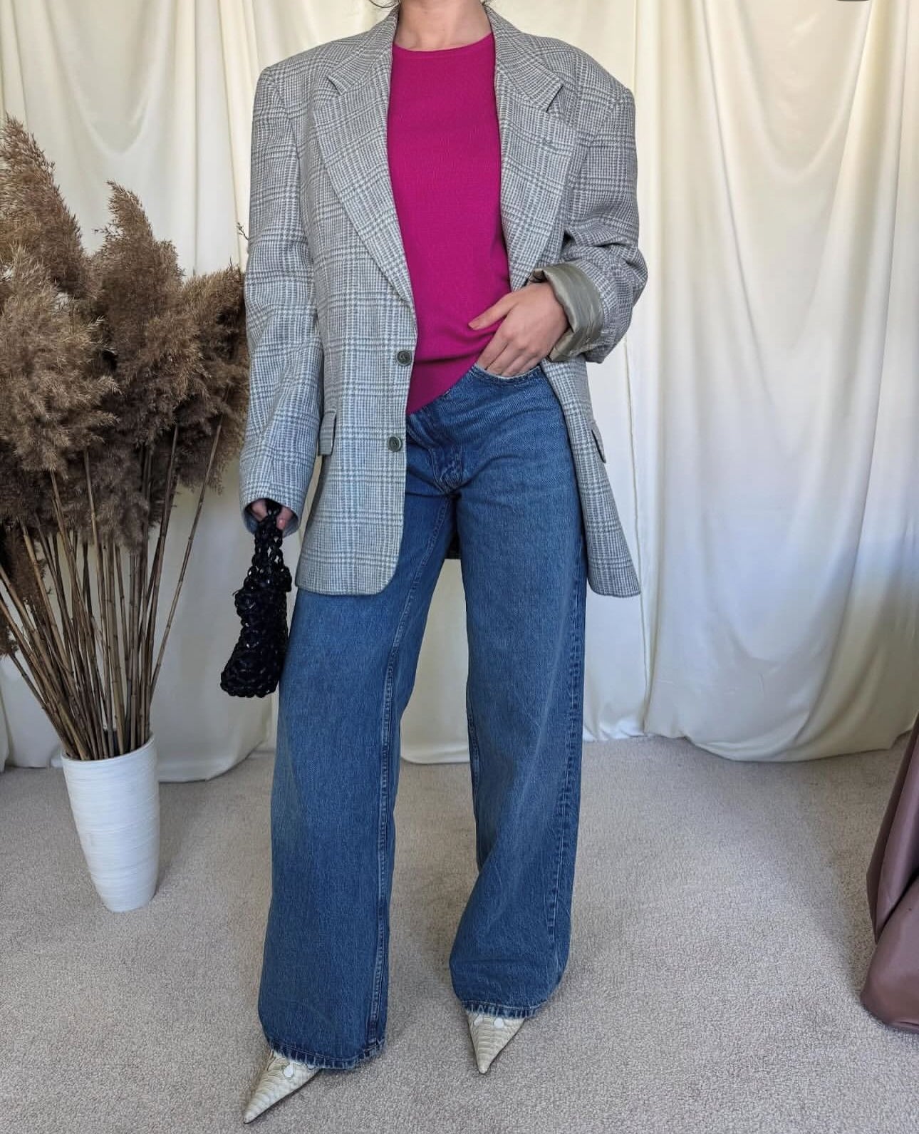 Sacou vintage din lână print superb( mărimea L)