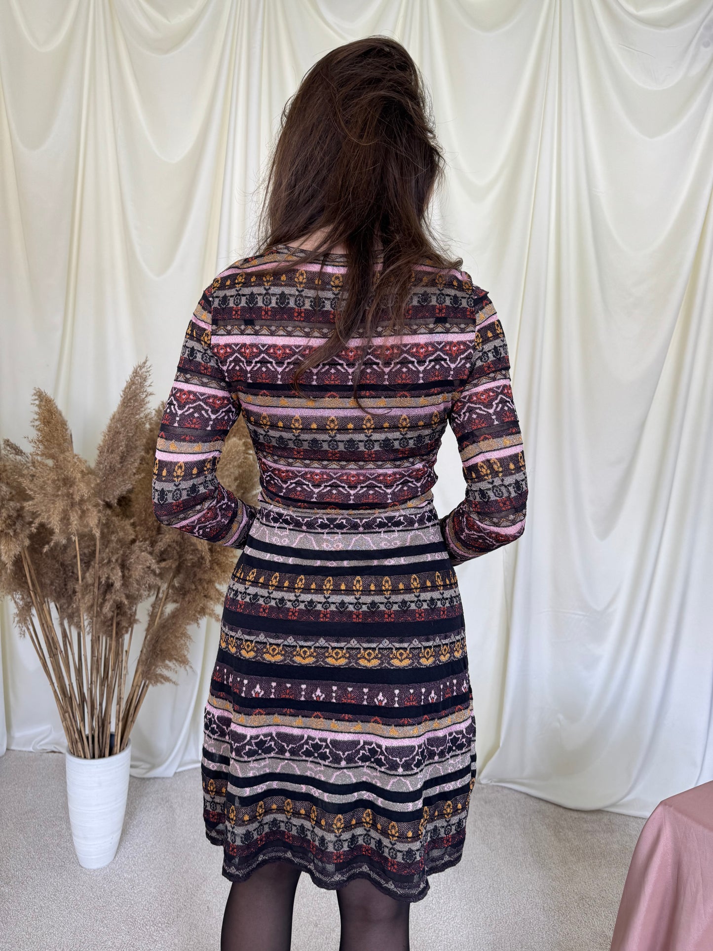 Rochie luxury MISSONI cu talie marcată și furou 
(Mărimea S)