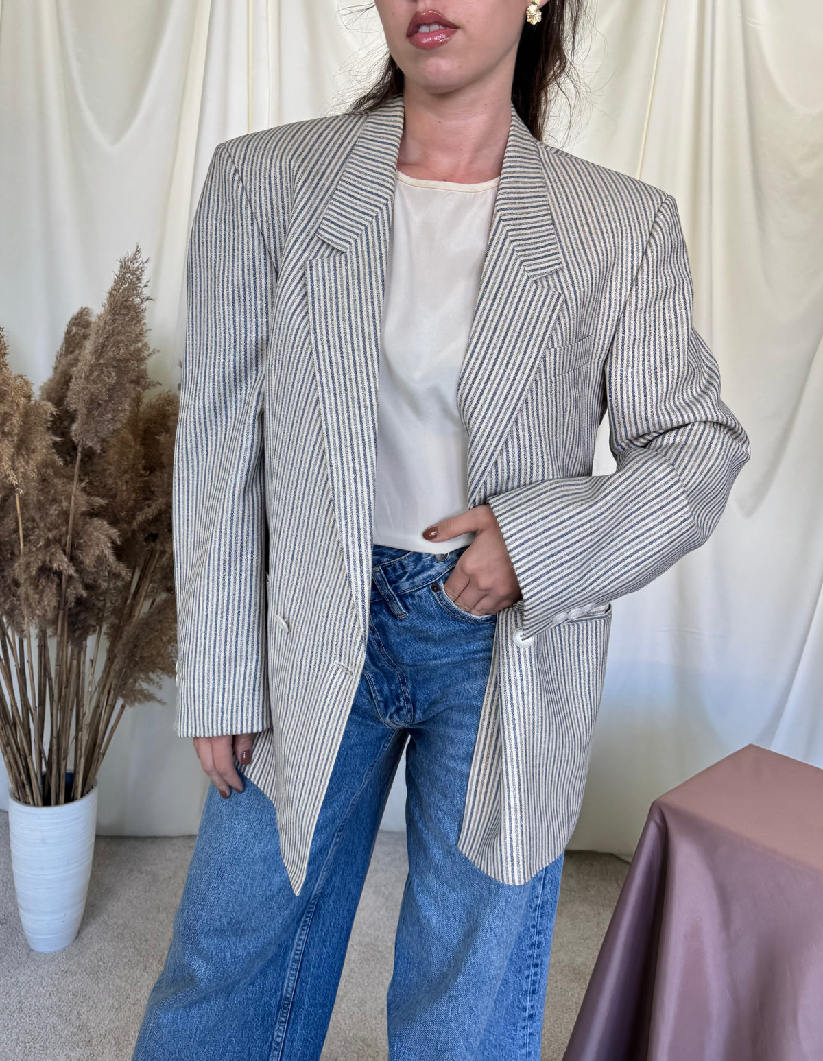 Sacou vintage în croi bărbătesc din stofă premium: lână și mătase naturală ( mărimea M/L)
