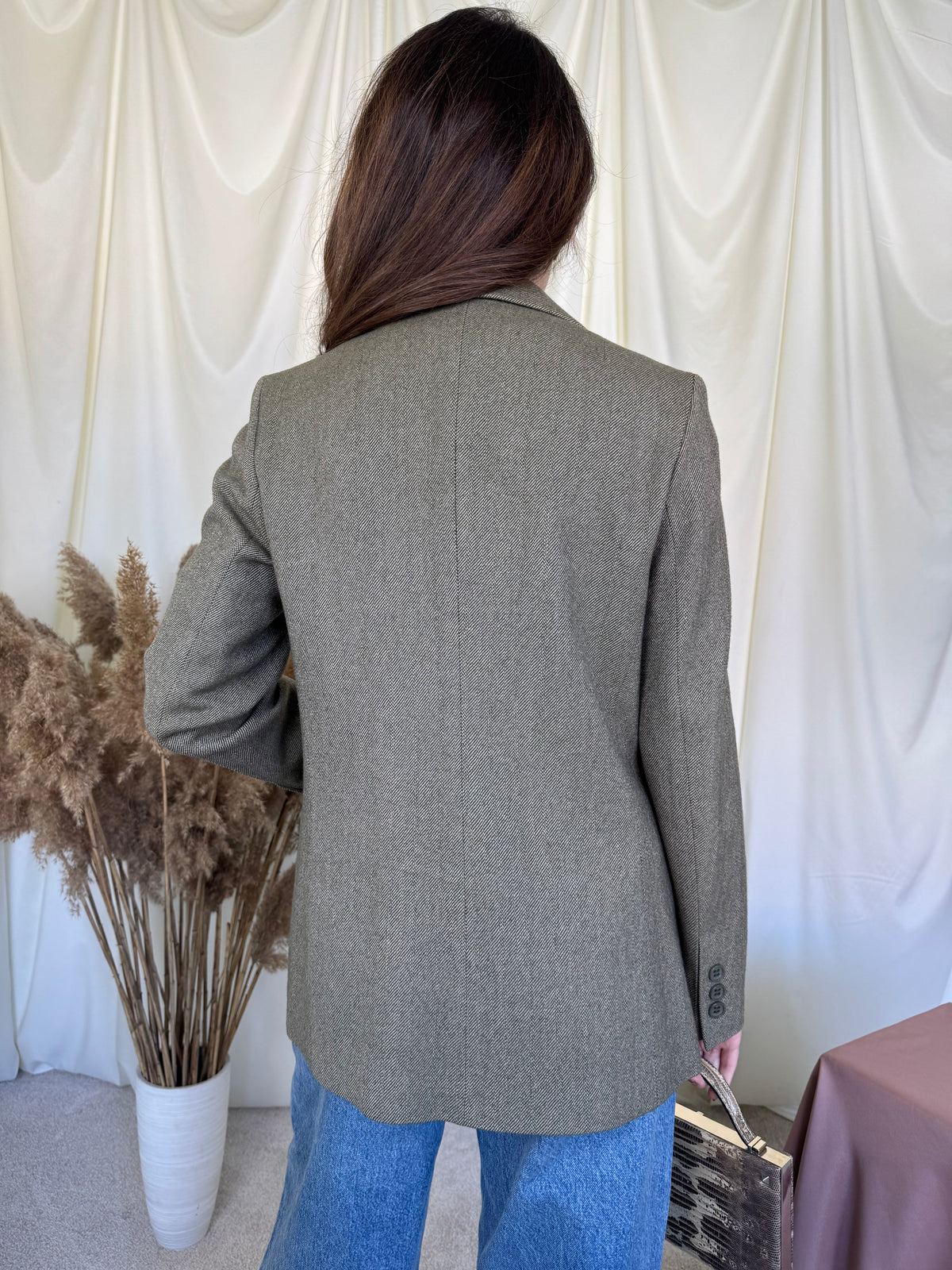 Sacou vintage verde olive din 100% lână la rând dublu de nasturi ( mărimea S/M)