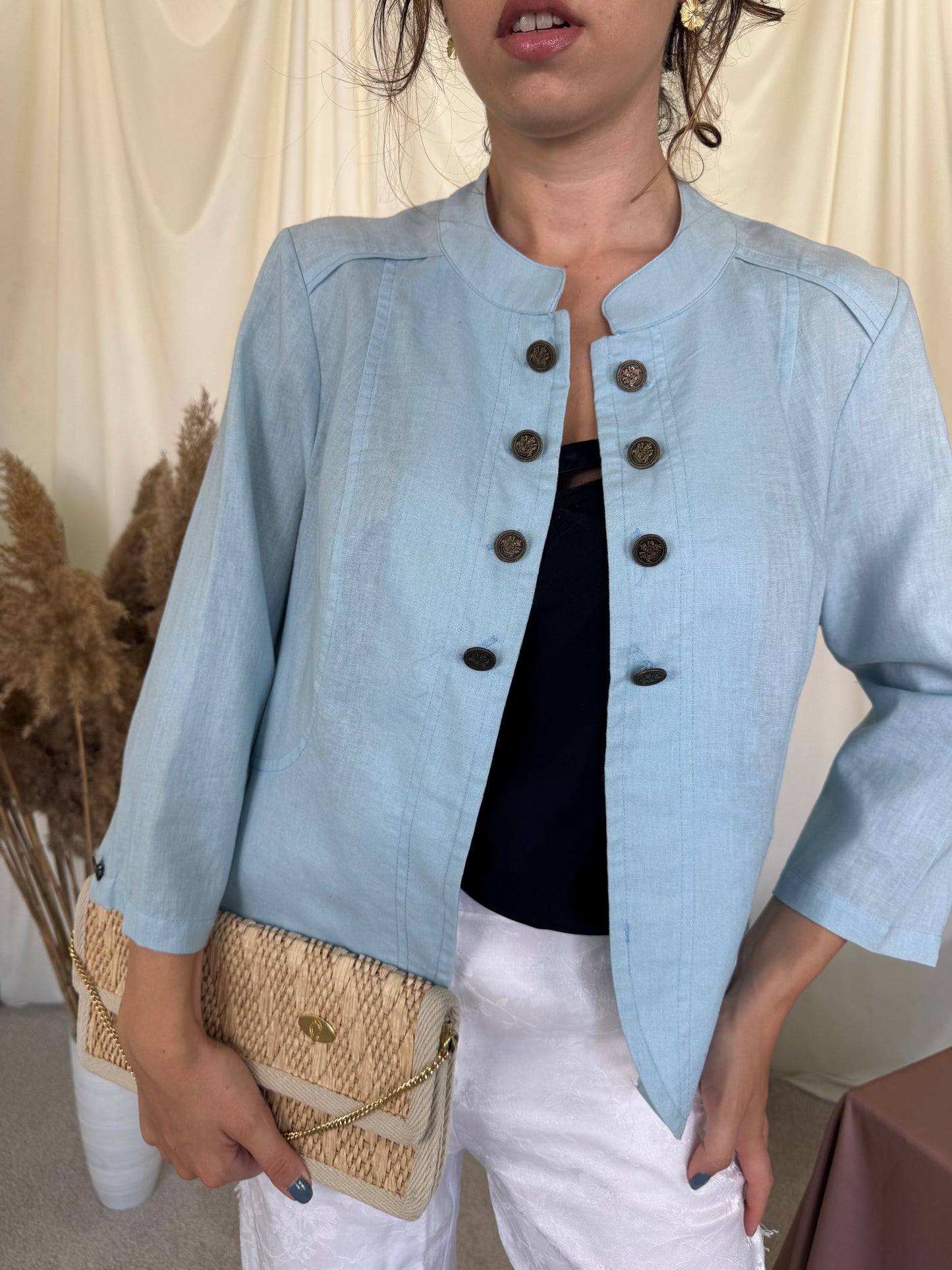 Sacou Biagini din 100% în baby blue cu nasturi metalici ( mărimea M/L)