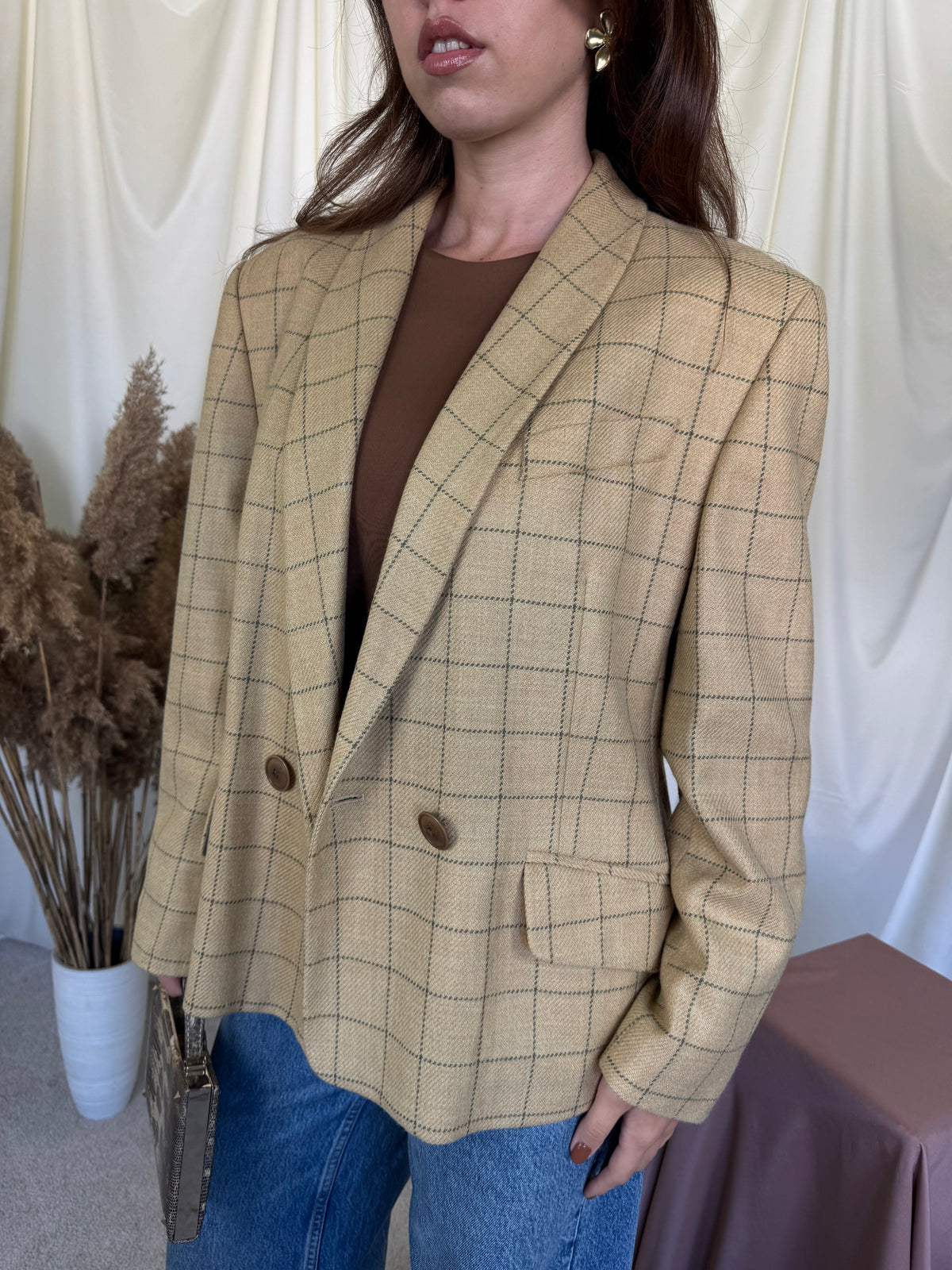 Sacou vintage superb din 100% lana merino, nasturi inscripționați ( mărimea L)