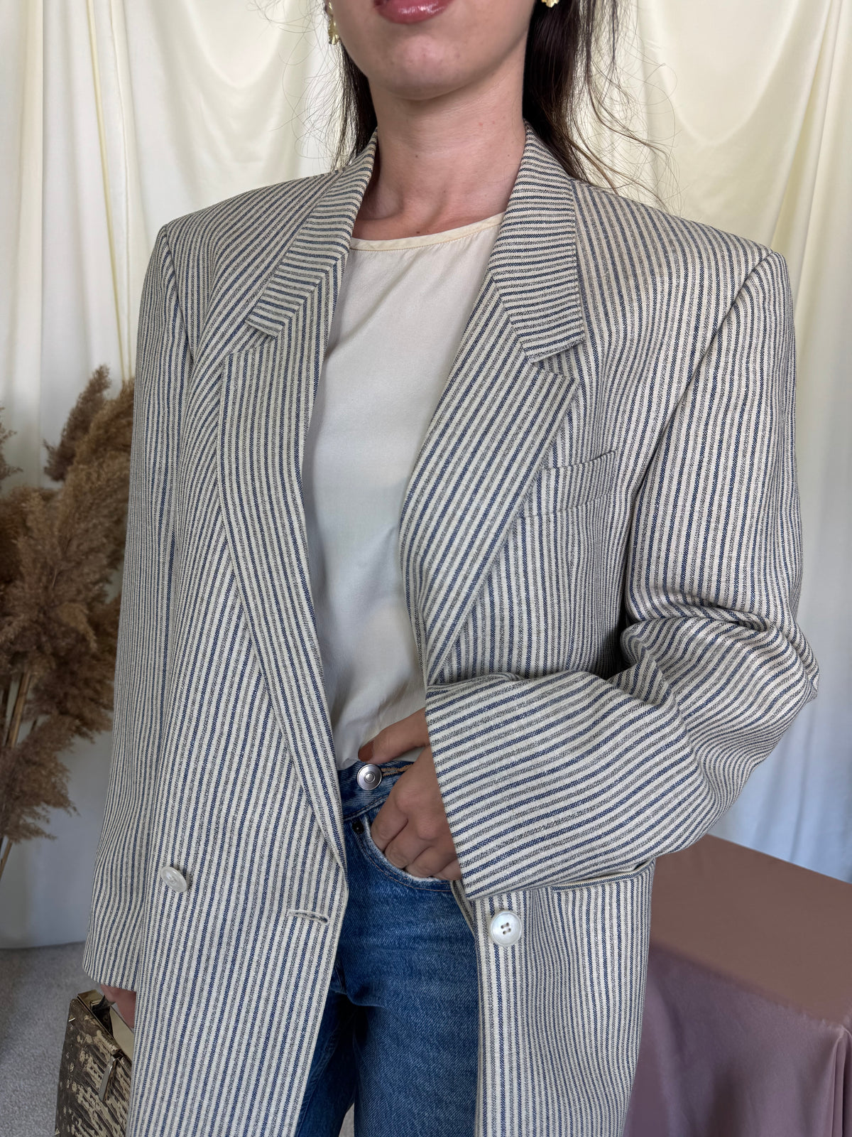 Sacou vintage în croi bărbătesc din stofă premium: lână și mătase naturală ( mărimea M/L)