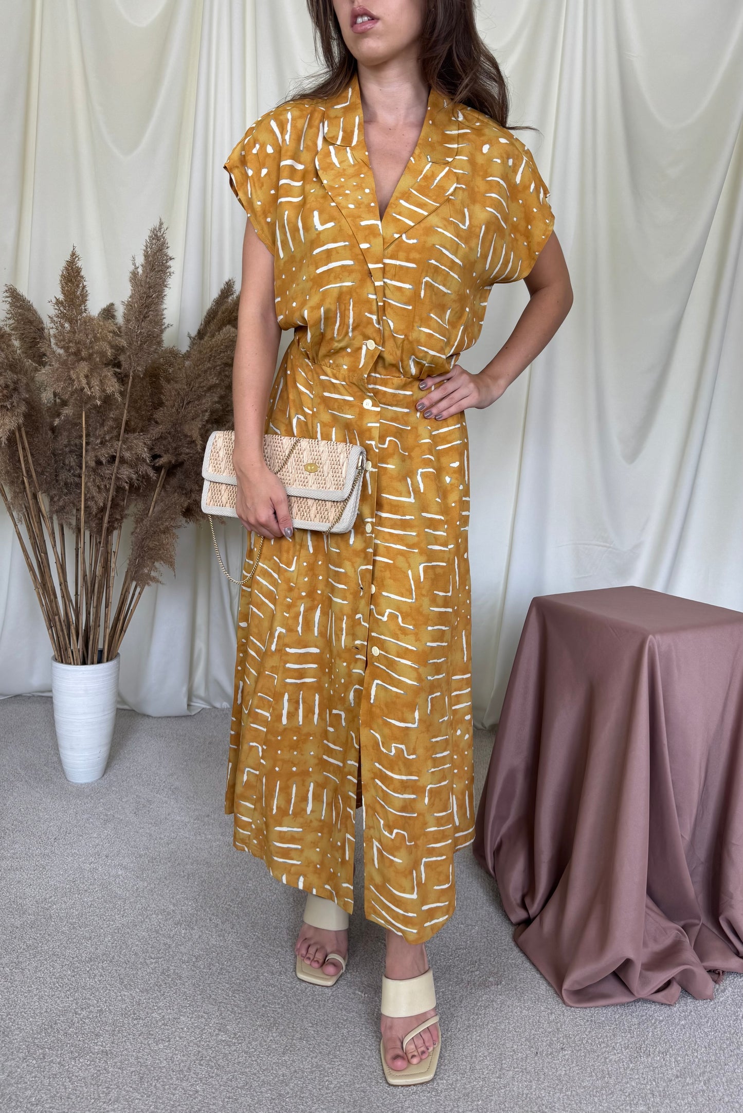 Rochie maxi vintage cu talie elastică ( mărimea M/L)