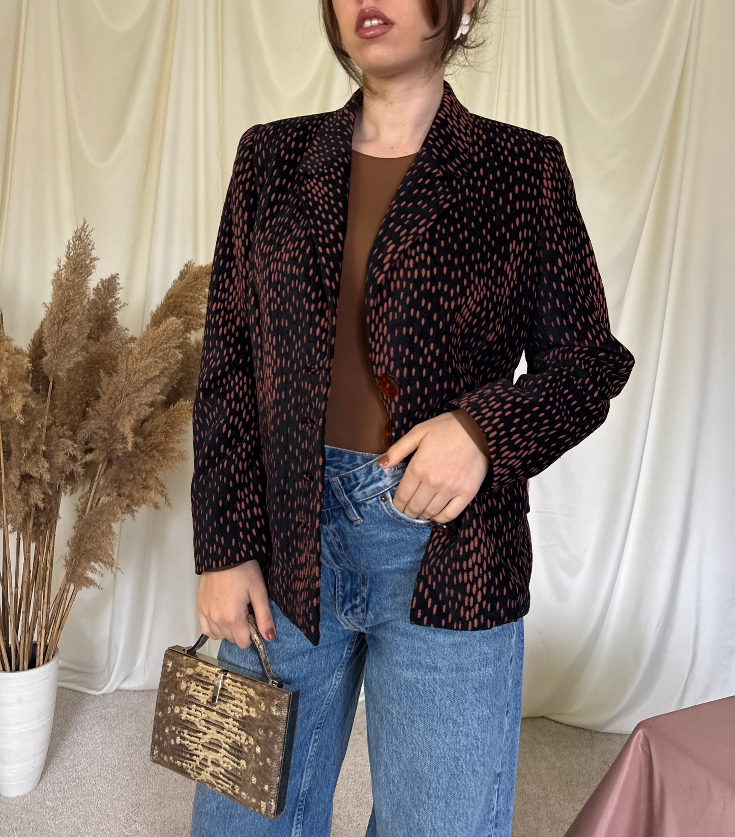 Sacou vintage superb cu aspect de catifea din bumbac ( mărimea M/L)