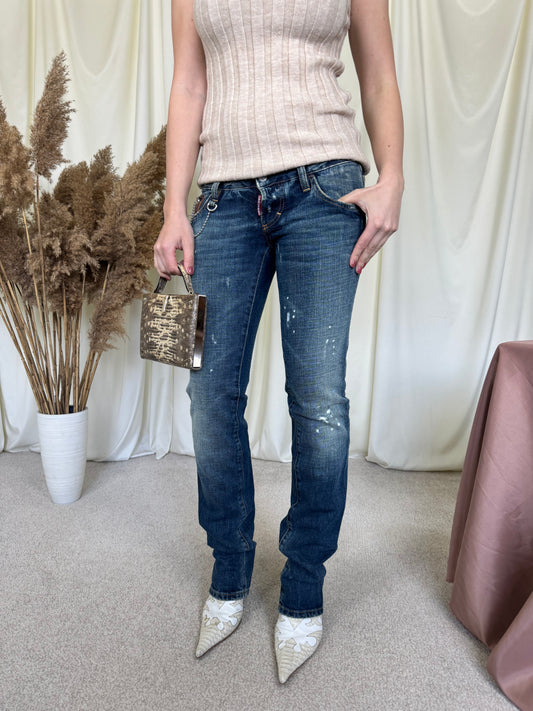 Blugi premium DSQUARED cu talie joasă 
(Mărimea XS)