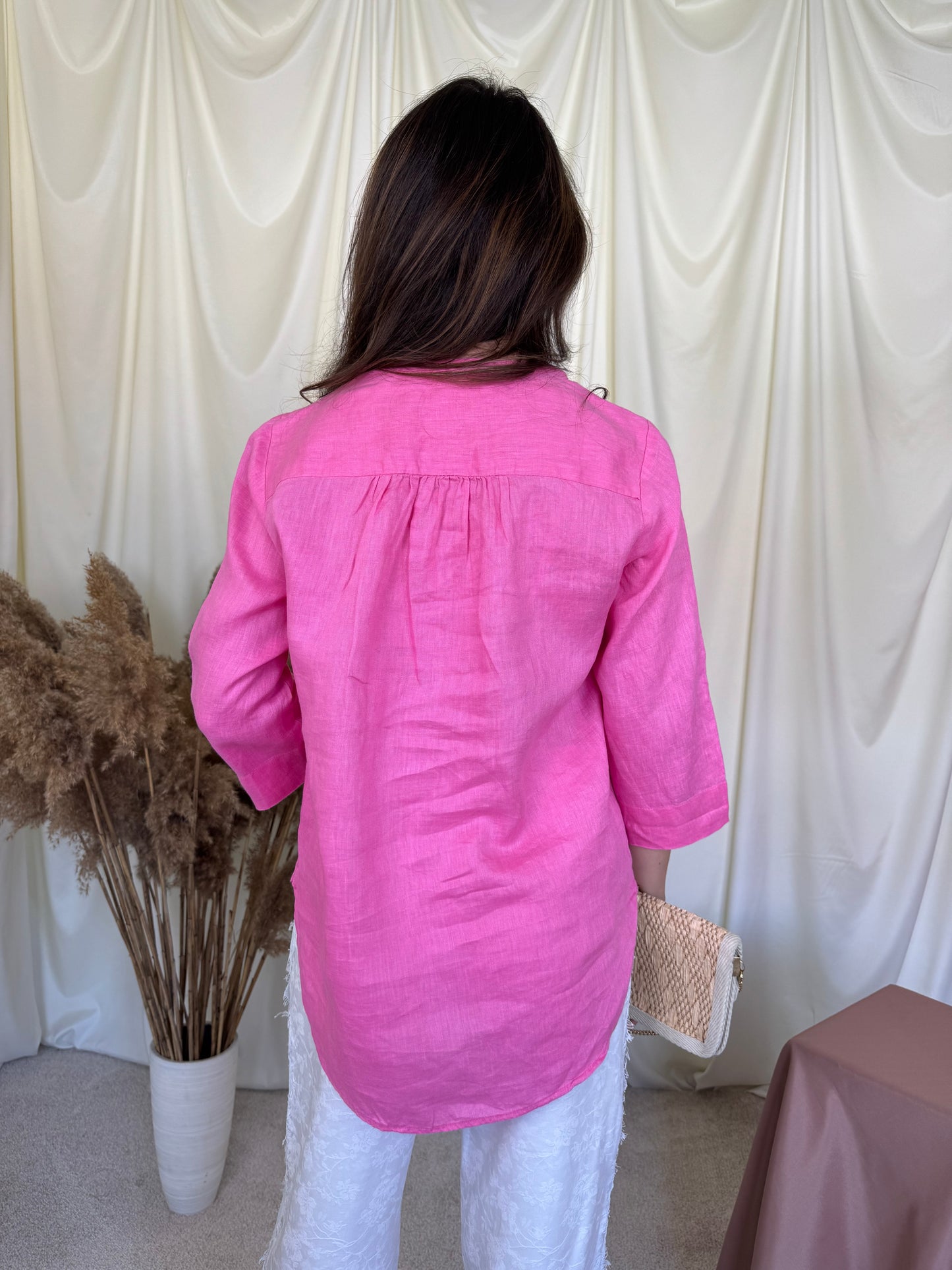 Cămașă de vară din 100% in baby pink ( mărimea S/M)