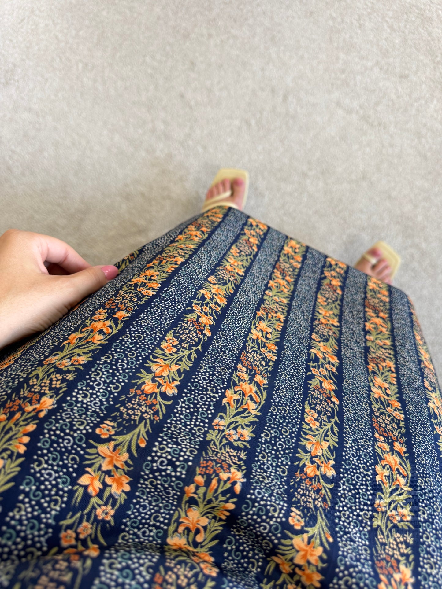 Rochie vintage din 100% matase naturala cu print, produs unicat ( mărimea M/L)