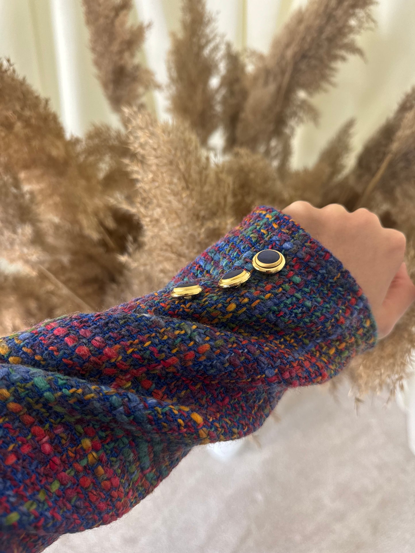 Jacheta vintage din tweed, nasturi tip bijuterie