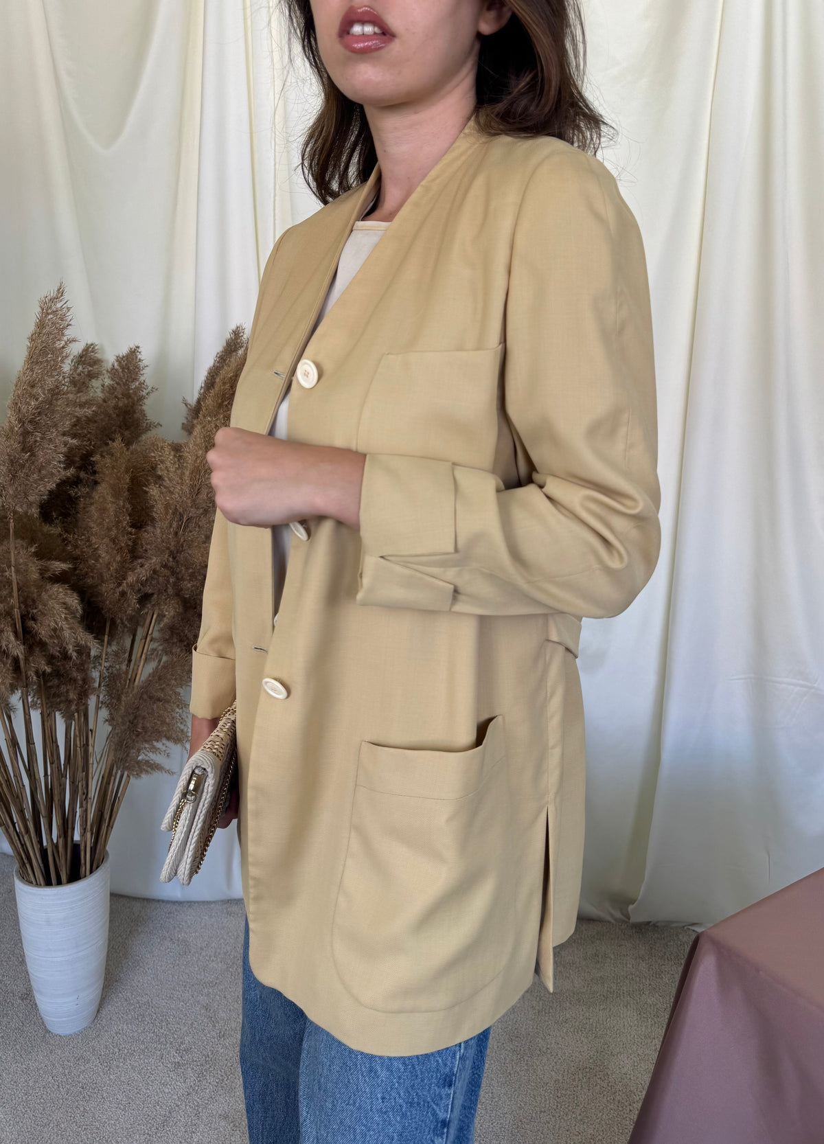Sacou-jacheta luxury JIL SANDER din stofă premium de mătase și lână, fit lejer ( mărimea M-M/L)