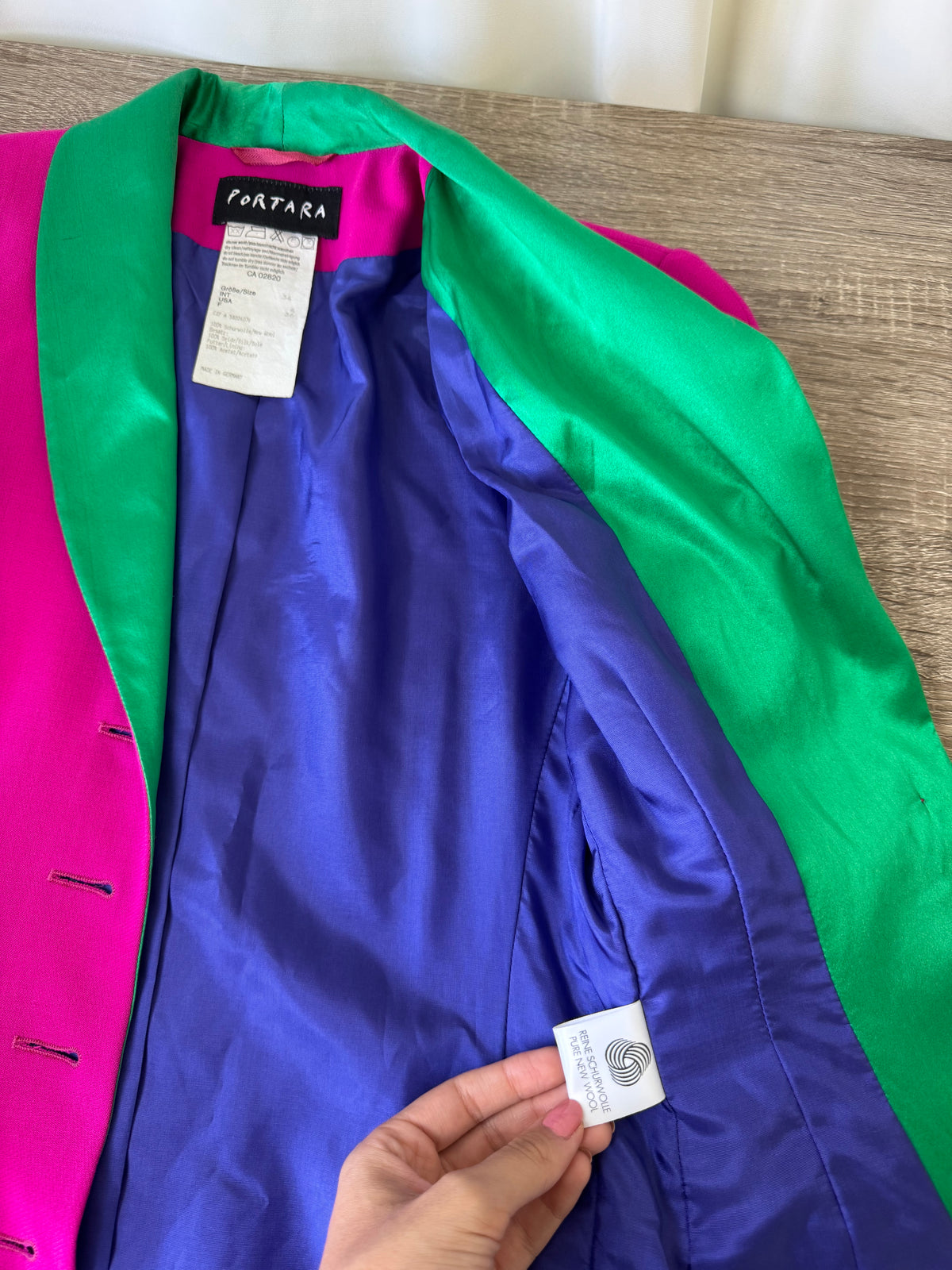 Sacou vintage premium din lana cu rever satinat din matase naturala, talie super cambrata ( mărimea XS - xs/s)