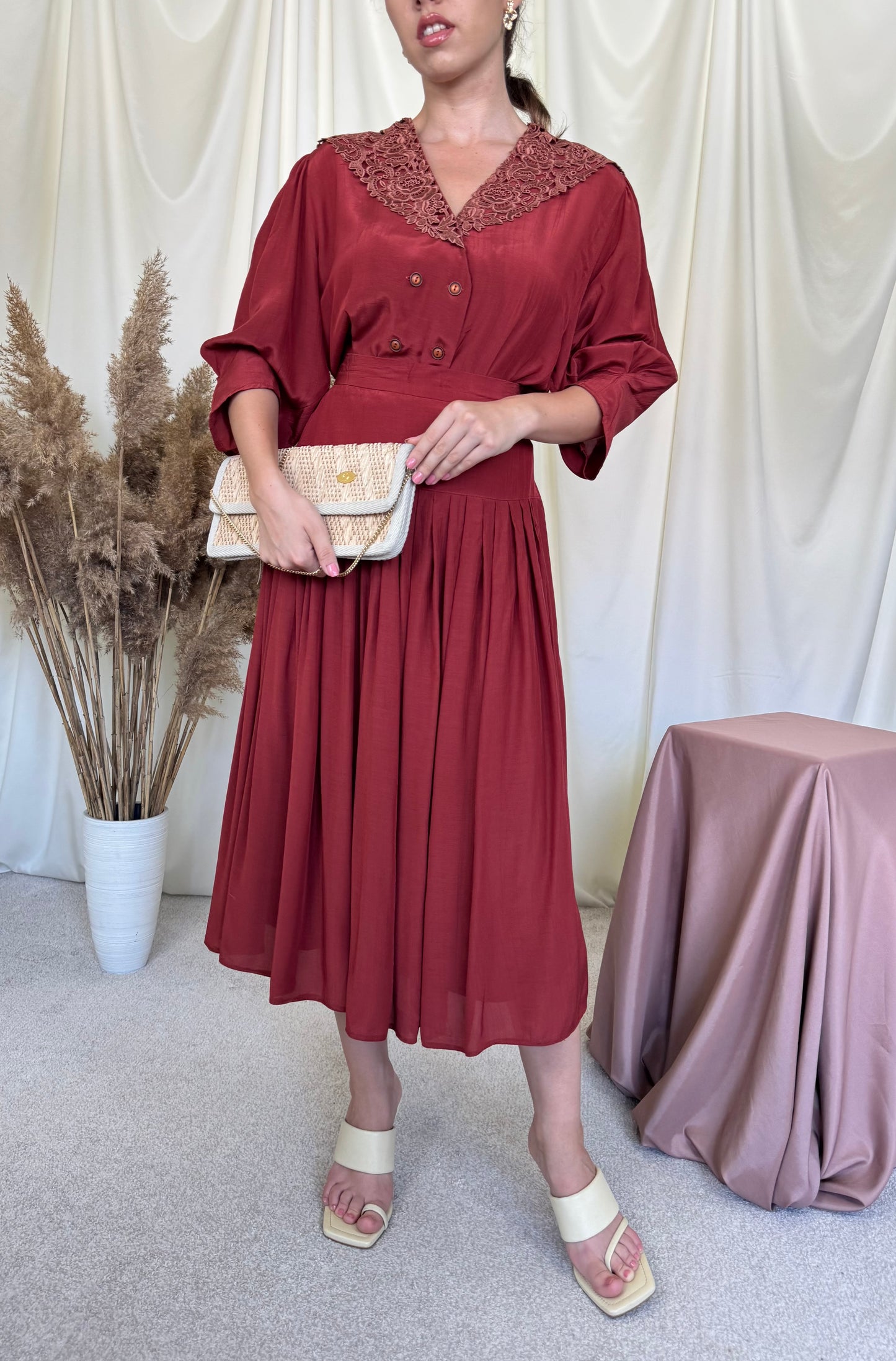 Set vintage din 2 piese cu guler din broderie superbă ( mărimea M/L)